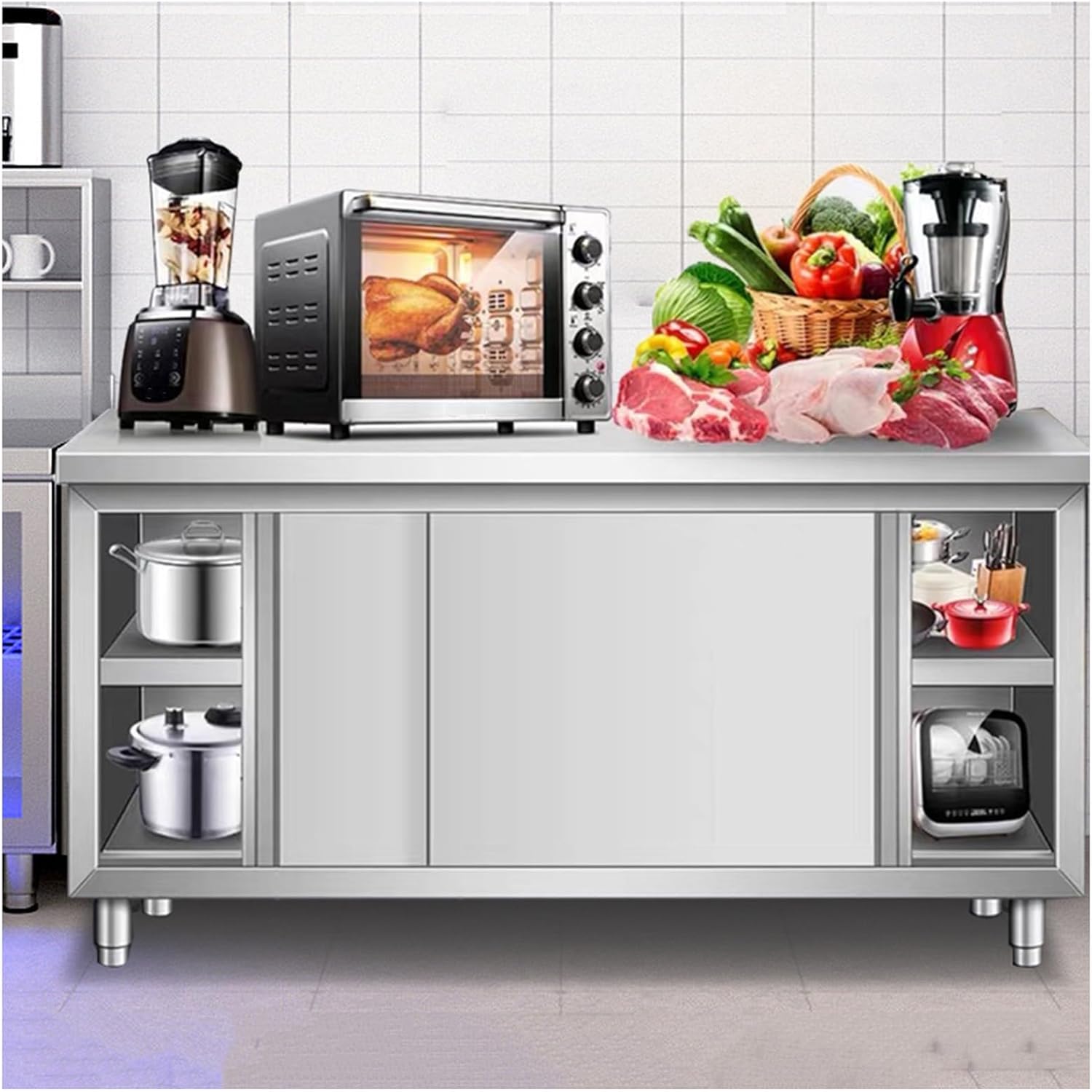 Stainless Steel Workbench Household Commercial Kitchen Preparation Table Large Space Storage Cabinet Sturdy Metal Table(31.5 * 19.7 * 31.5in)