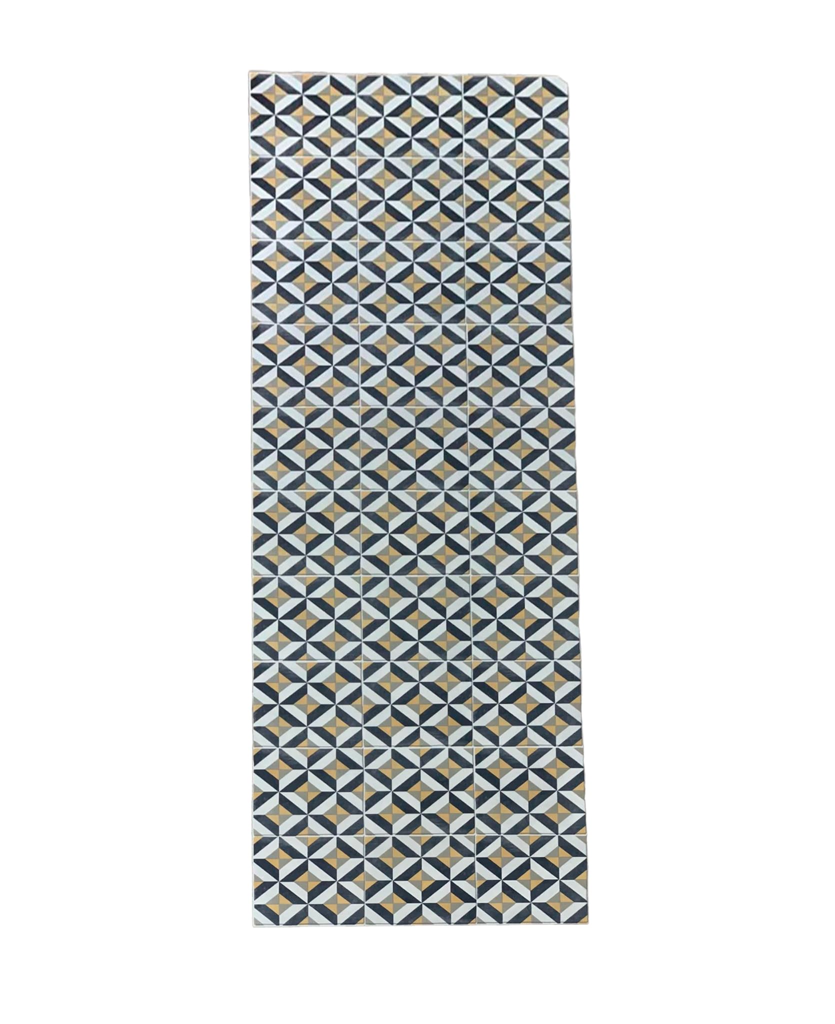 TADI & IMPERIO Alfombra Vinilo Hidráulica, de Rombos Color Gris Claro,Gris Oscuro, Amarillo y Blanco Roto, para Pasillo, salón, Cocina, dormitorios o moqueta de Vinilo hidráulica.