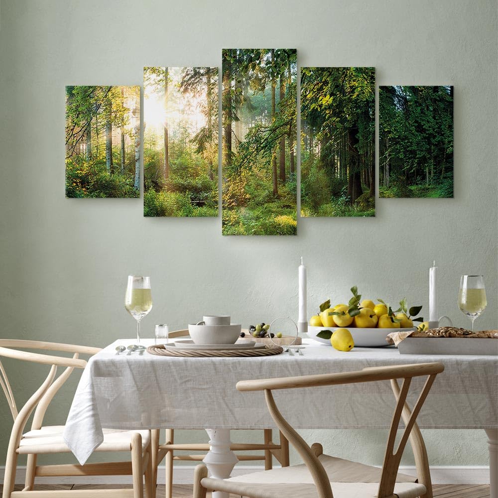 Cuadros B&D XXL - Quadro Foresta Verde 200x100 cm 5 Pezzi - Stampa su Tela Strutturata XXL Grande - Quadri Moderni Componibili Camera da Letto Matrimoniale - Stampe da Parete Arte c-C-0033-b-n