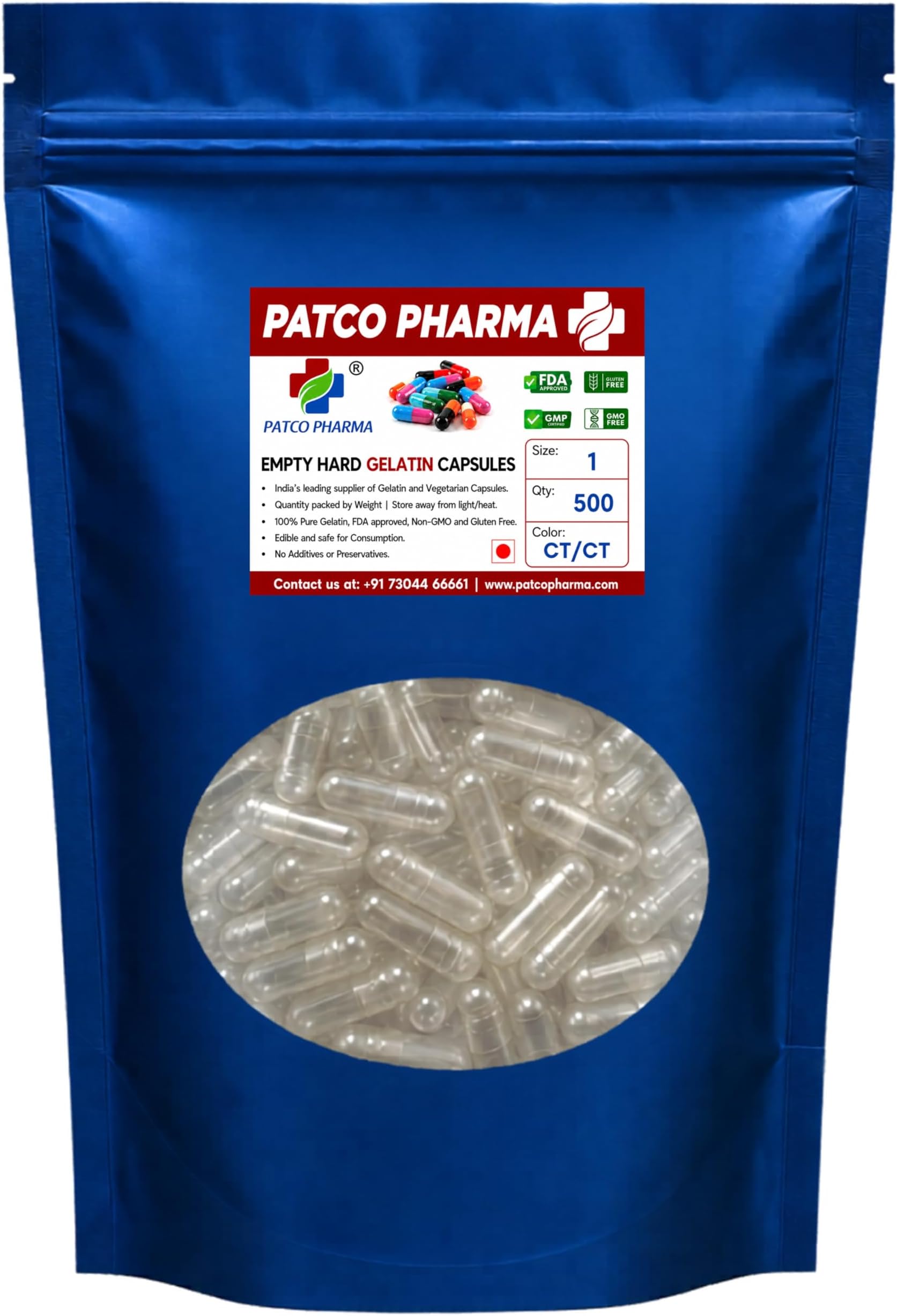 - Patco Pharmaceuticals- Size 1 Clear Empty Gelatin Pill Capsule - Non-GMO and Gluten-free | DIY Powder Filling (Pack of 500)