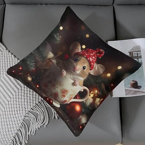 Miniatura 6 de Funda de almohada decorativa de satén de 16 x 16 pulgadas, diseño de ratón, diseño de animales encantadores, almohadas suaves para sofá, cama, funda