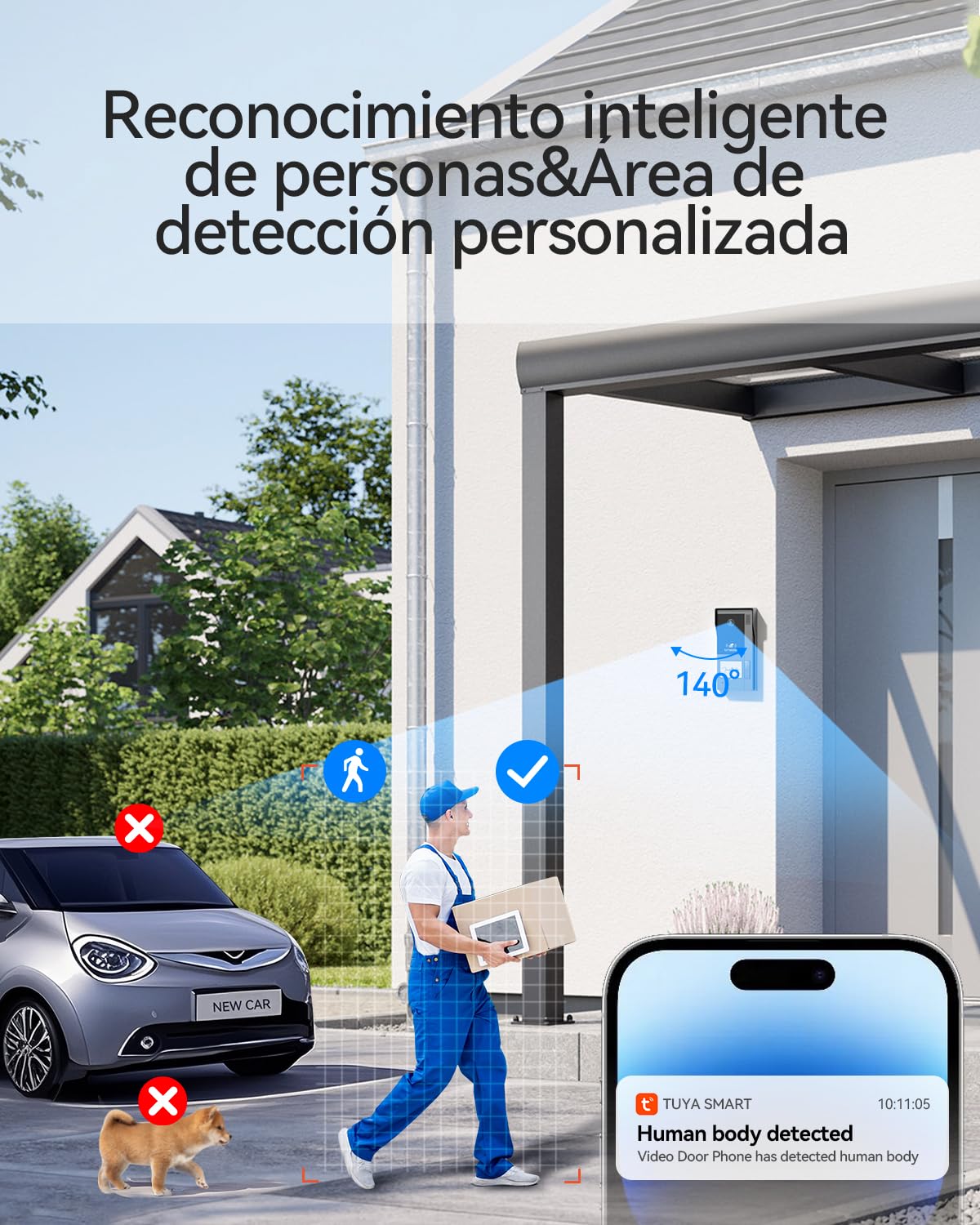TMEZON Videoportero WiFi 2 Hilos 1080P Timbre Video Intercomunicador Pantalla táctil 7" Detección Movimiento Humano Desbloqueo App RFID Grabación 1 Familia