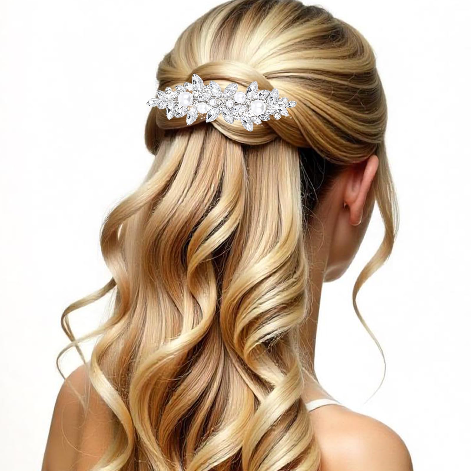 4 pinzas para el cabello con diamantes de imitación brillantes para mujer, pinzas de pelo de cristal de flor plateada, accesorios de aleación de metal para bodas, fiestas, uso diario 6