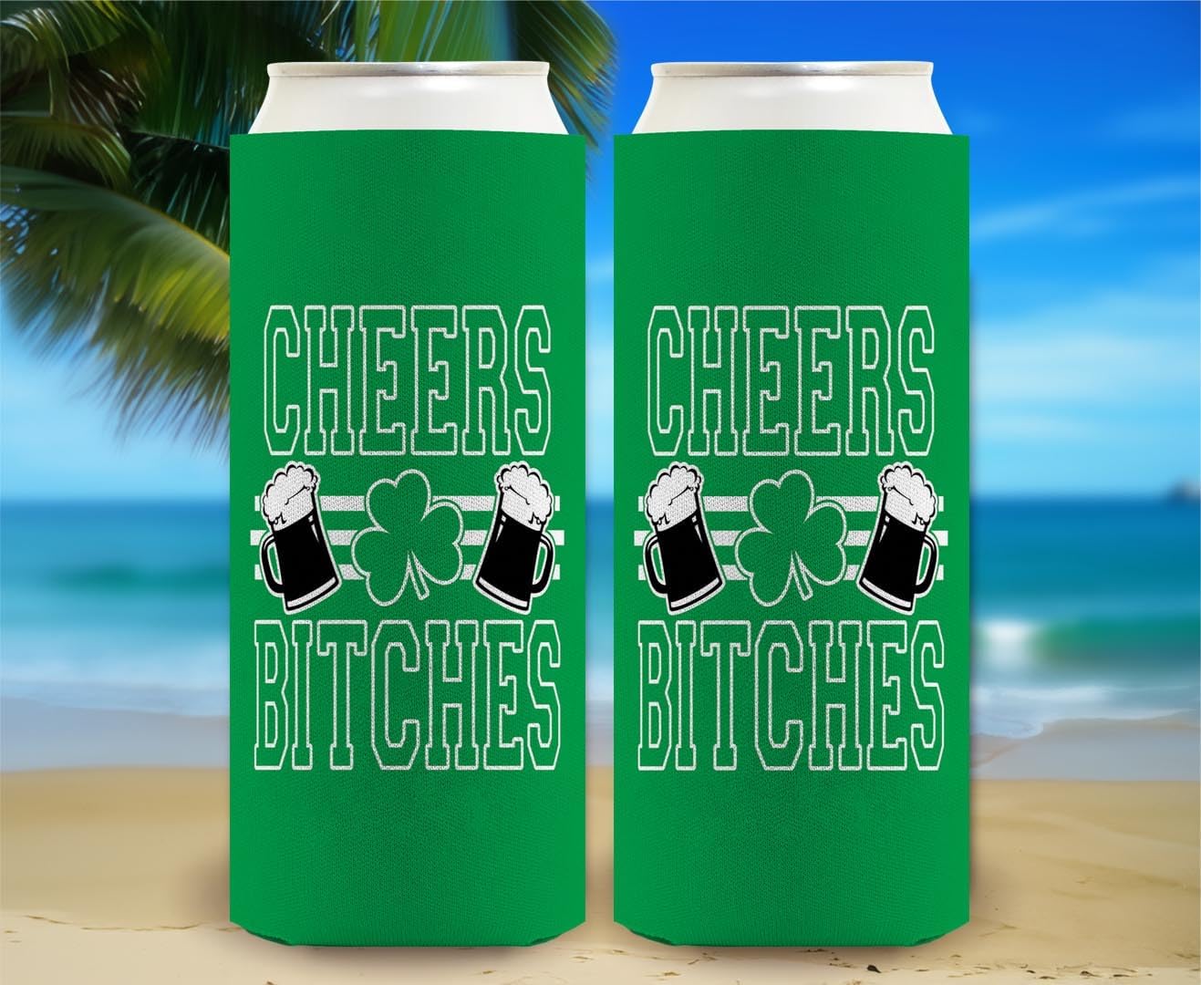 St Patricks Day Accessories Cheers Bitches 12-Pack Ultra Slim Can Thermocoolers