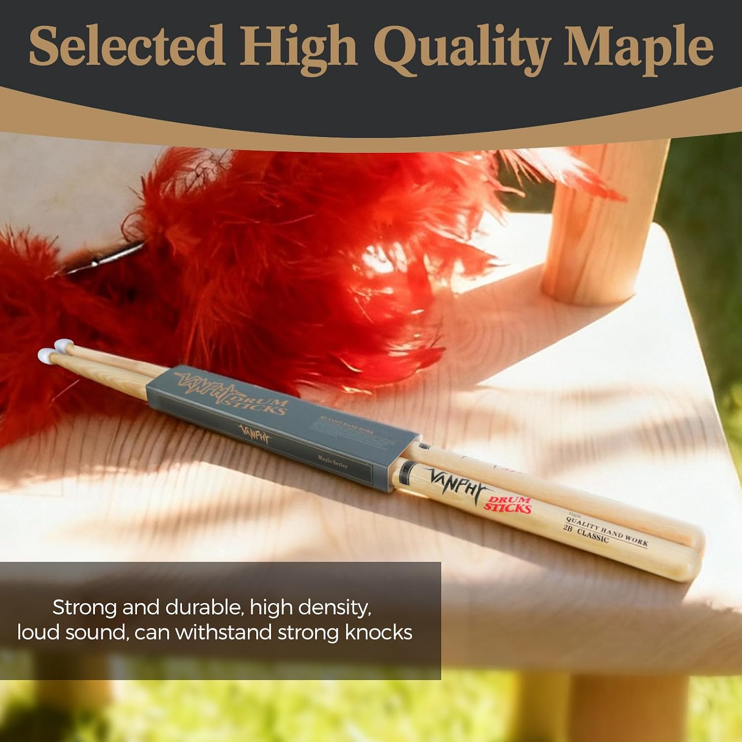 Drum Sticks 2B Classic Maple Drumsticks Nylon Tip Drum Stick for Musical Instrument Percussion Drumstick for Adults Beginners and Professional (3 Pair)