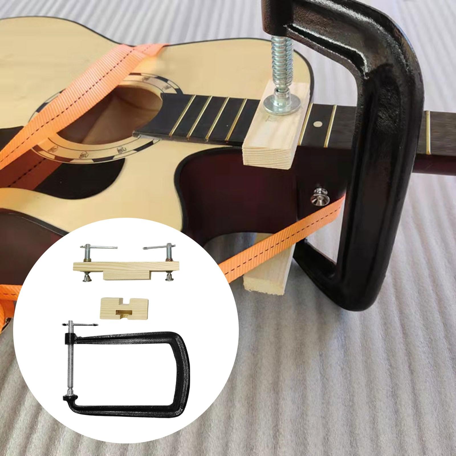 Fenteer Klassische Guitar Bridge Clamp Bridge Reparaturwerkzeug, Metall, schnelles Verschlussszubehör, Guitar Bridge Installation Clamp, mit Zubehör