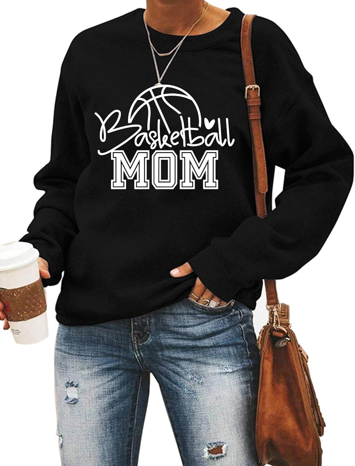 Womens Basketball Mom Sweatshirt Crewneck Pullover Long Sleeve Basketball Graphic Shirt For Mom