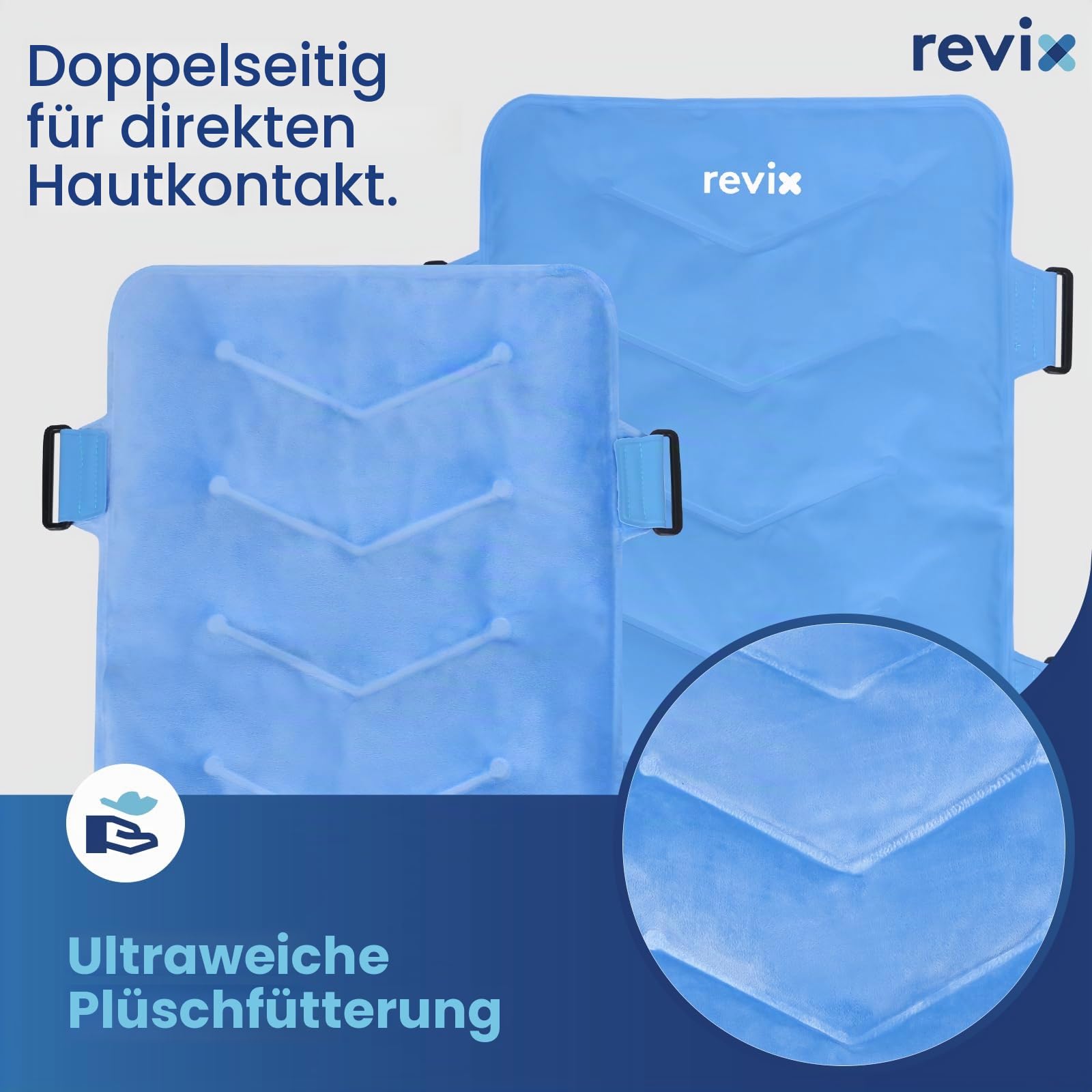 REVIX Großes Kühlpad für Rücken und Schultern (33 x 54 cm) – Wiederverwendbare Gel-Kältekompresse mit weicher Plüschabdeckung und 2 Gurten, XXL