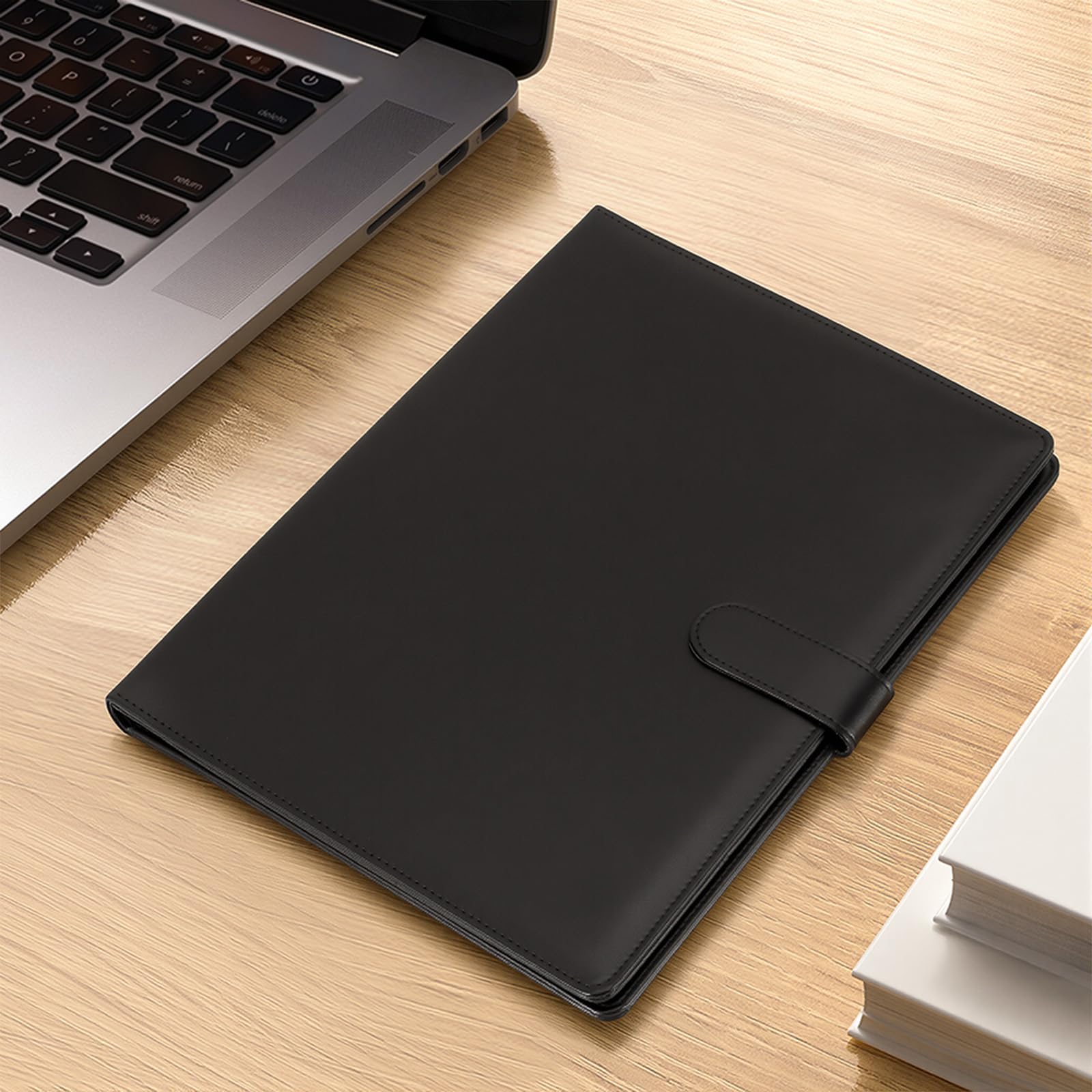 Professionelles Padfolio mit Klemmbrett, Kunstleder-Portfolio-Ordner, legaler Blockhalter für A4-Briefgröße, Notizblock, Lebenslauf, Schreibblock, idealer Organizer für Büro, Konferenz, Schwarz