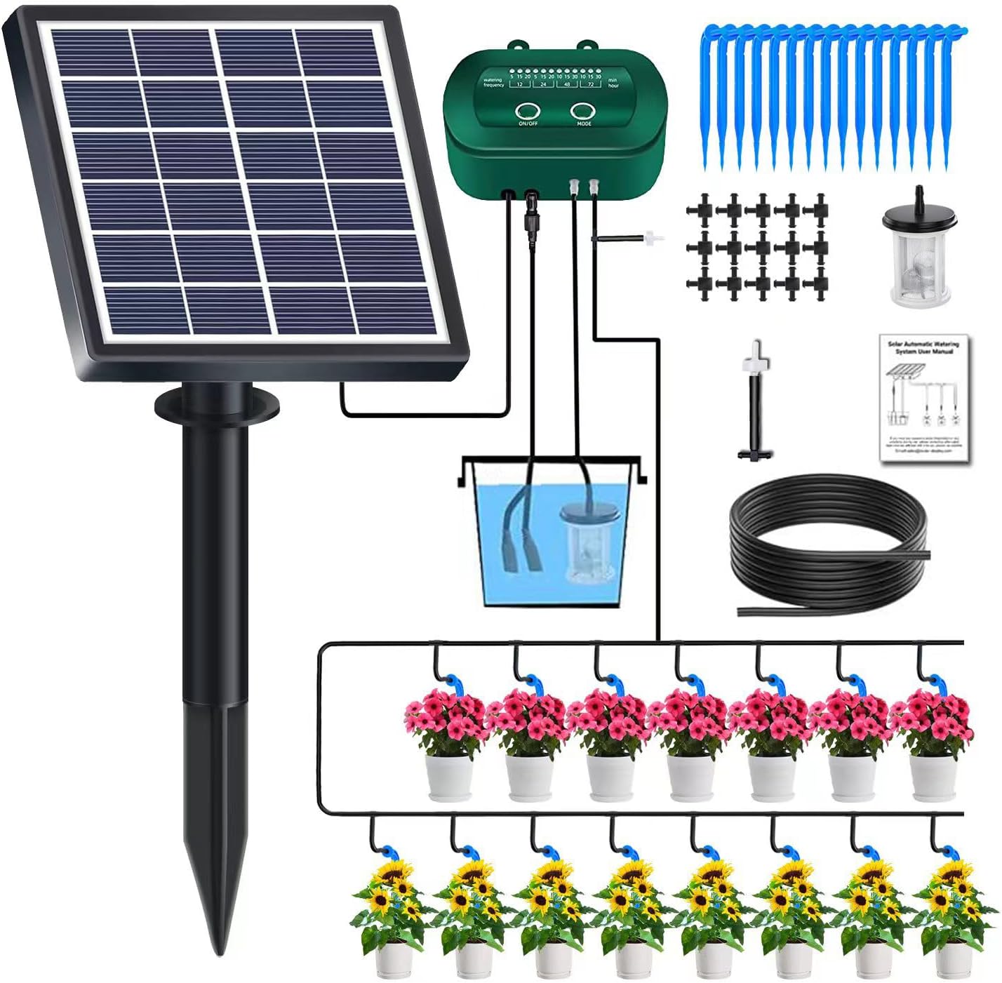 Lewisia 2W Solar Automatic Drip Irrigation Kit with Timer Auto Watering
