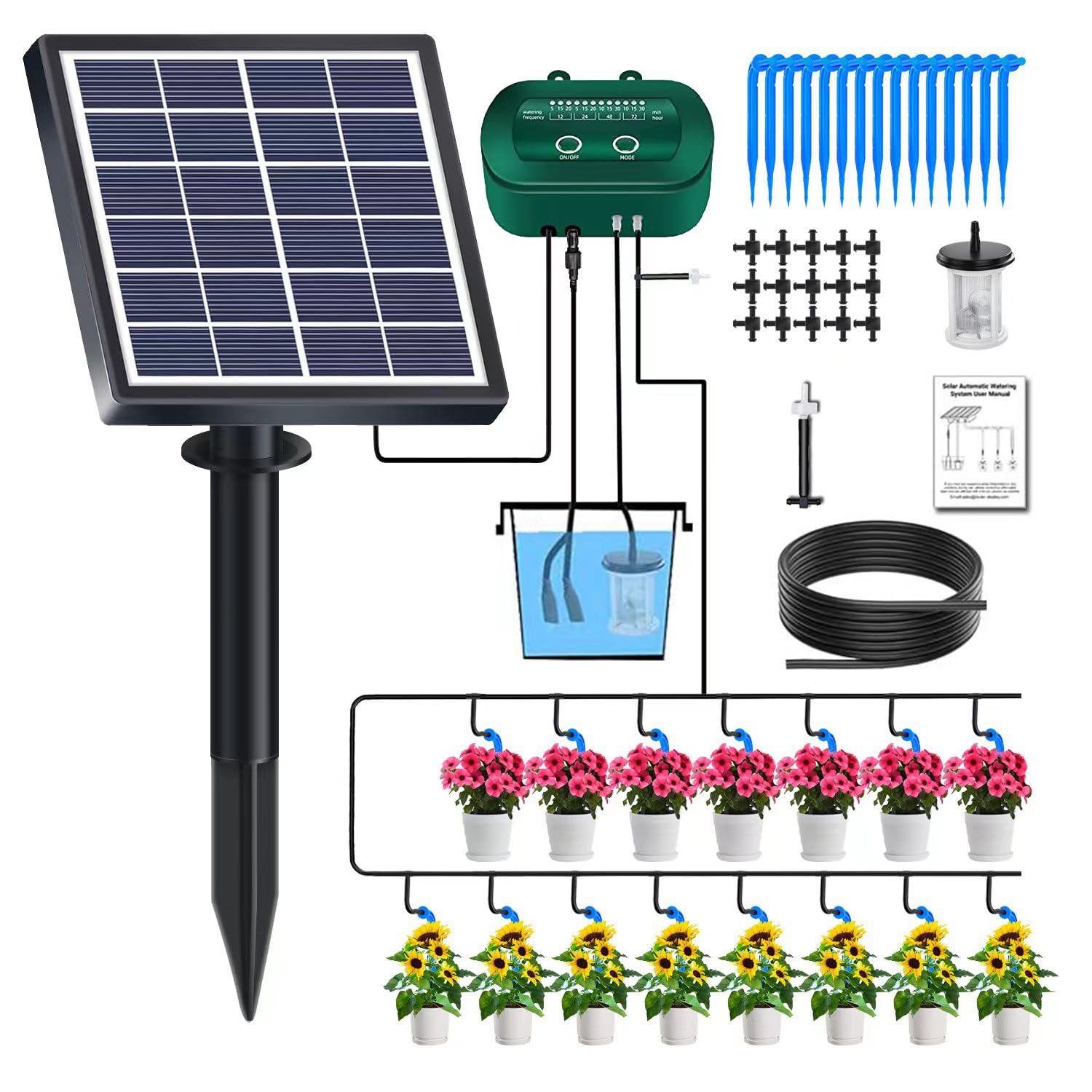 Lewisia 2W Solar Automatic Drip Irrigation Kit with Timer Auto Watering