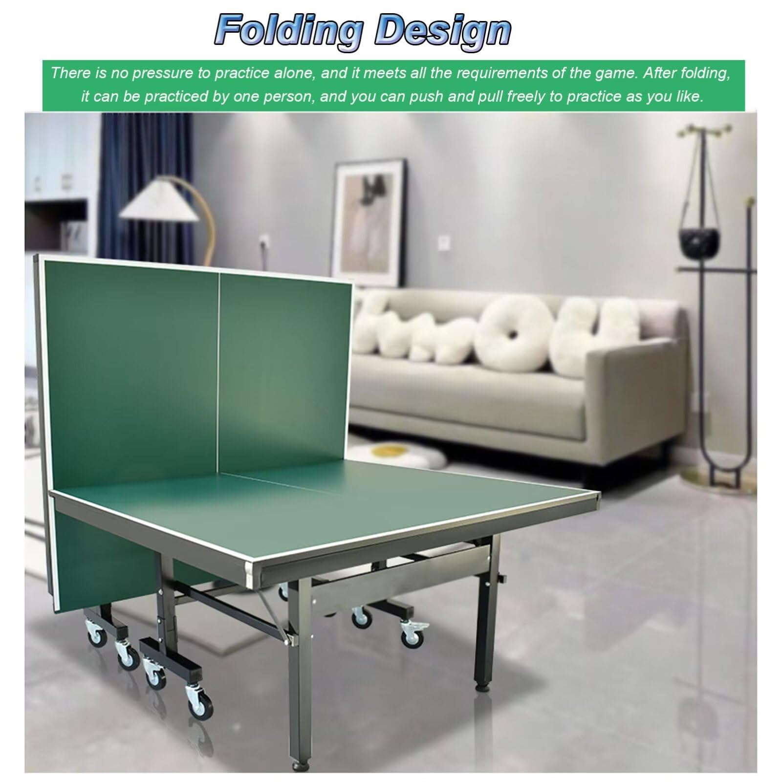 Tavolo da Ping Pong, Tavolo da Ping Pong Portatile per Interni ed Esterni con 8 Ruote, Palline e Rete, Tavolo Professionale Pieghevole di Dimensioni Standard, Resistente 274 x 155 x 76 cm, f