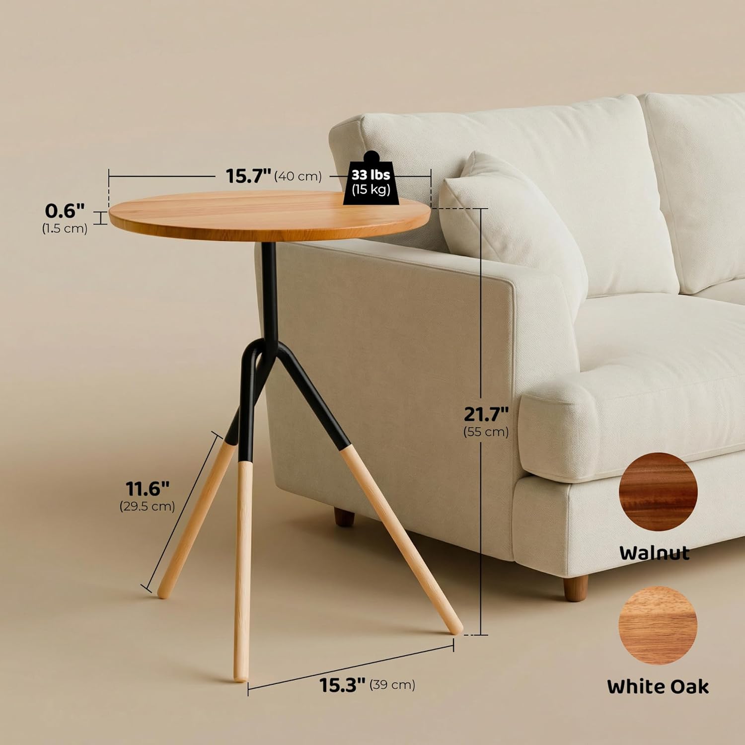 RECCI Solid Wood End Table, Modern Side Table with FSC Certified Wood & Knotted Metal Frame, Small Accent Couch Sofa Side Table for Living Room Bedroom, Oak