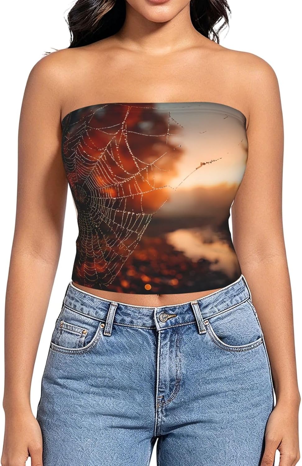 Spider Web at Dusk Women's Strapless Tank Top Soft Breathable Light Comfort for Everyday Outfits