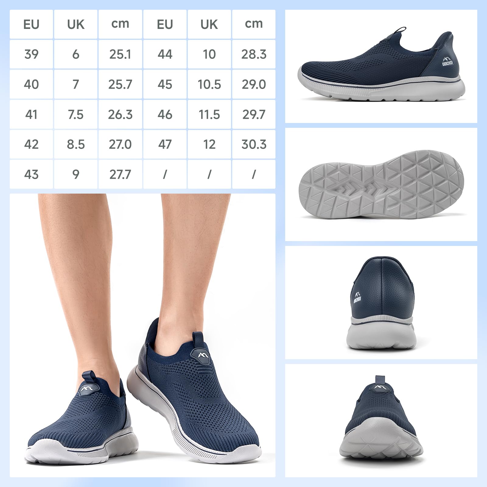 ODCKOI Slip on Baskets Hommes sans Lacets Chaussures de Sport Respirantes Chaussures de Course Confortables Chaussures de Gymnastique Légères Chaussures de Jogging Outdoor