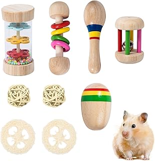 9 Pcs Wooden Bunny Toys,Bite-Resistant Guinea Pigs Toys,Safety Bunny Chew Toys,Multi-Colored Rabbit Teeth Grinding, for Hamsters Small Animals Playing Teeth Grinding Indoor Outdoor(Color)