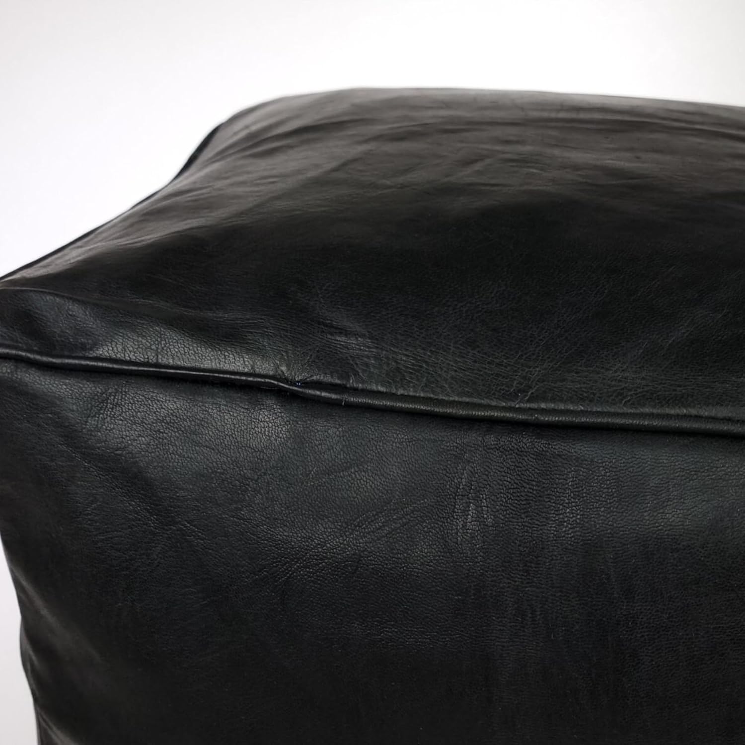 Handmade Moroccan Square Leather Pouf – Delivered Unstuffed – Ottoman, Footstool, Footrest, Hassock, Floor Cushion – Versatile Artisan Accent (Oiled Black)