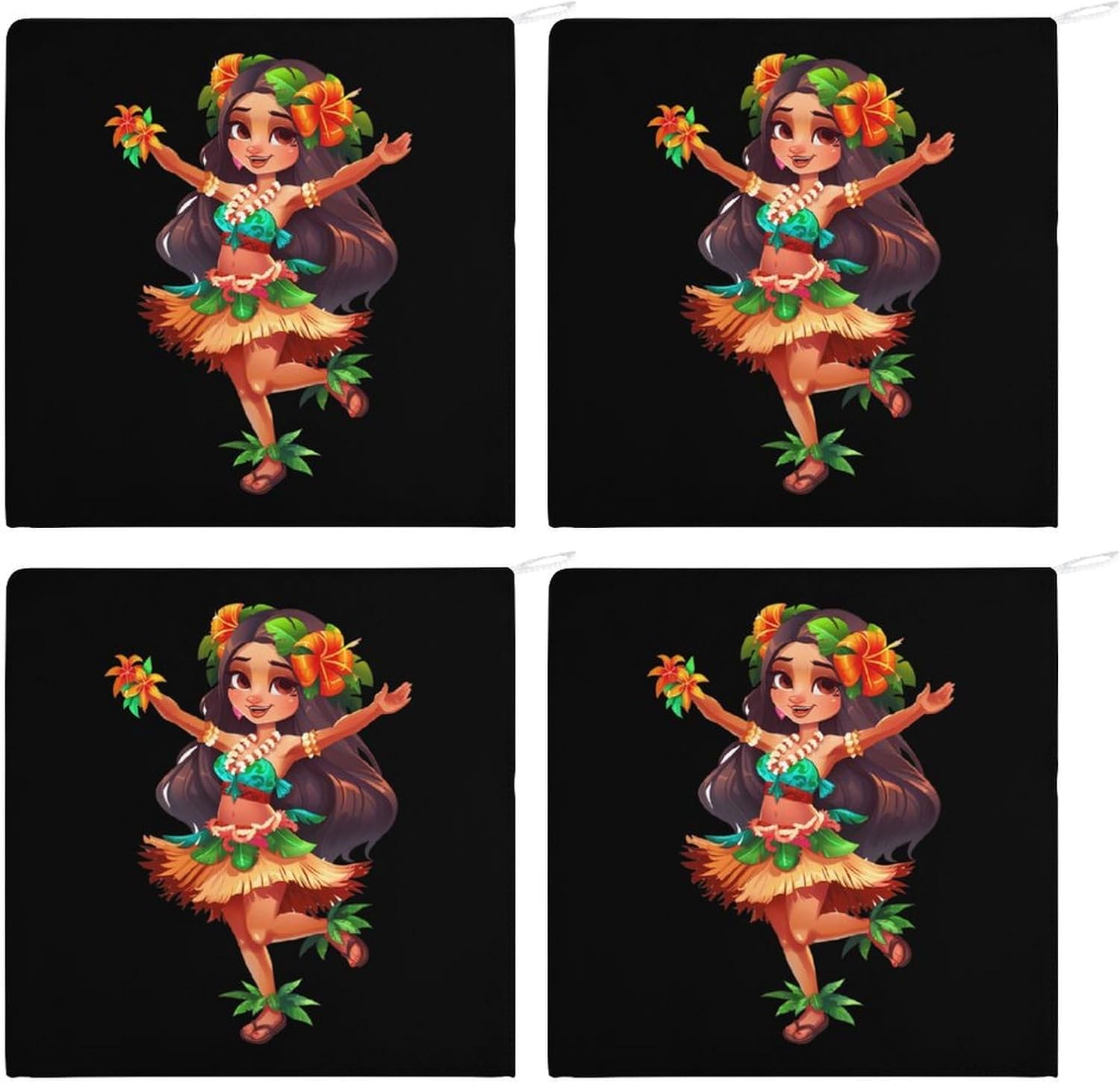 Hula Dancer Women Hand Towels for Bathroom Kitchen Towels Small Towel Handkerchiefs with Hanging Loop 4PCS