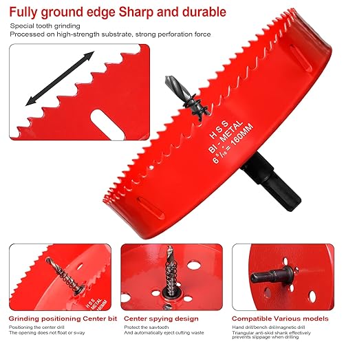 Vista 187 de Sierra perforadora de 6 1/8" (155 mm) para madera, cortador de agujeros bimetálico HSS con broca piloto para madera contrachapada, cornhole, techo