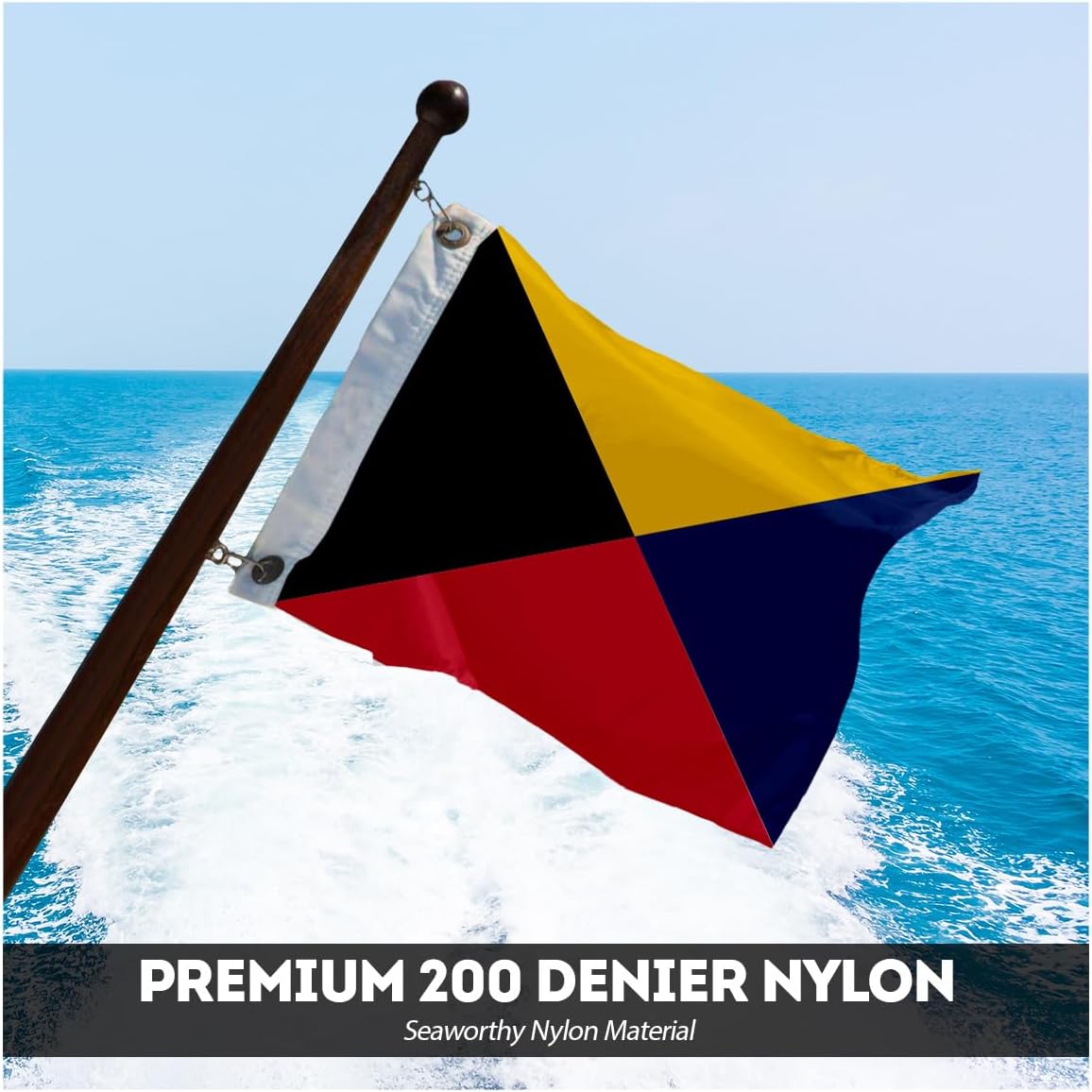 AGAS Zulu Code Z Marine Signal 1x1.25 Ft Flag - Printed 200D Nylon - Canvas Header - Brass Grommets - Colorfast & Stitched Edges - Nautical Boat Flag - Naval Code Signal Flag.