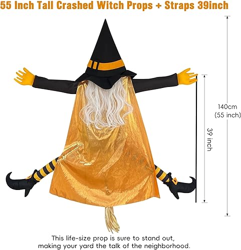 Miniatura 2 de Giiffu Decoración de Halloween de bruja de 53 pulgadas para exteriores  Bruja voladora golpeando árbol de otoño decoración de patio para porche