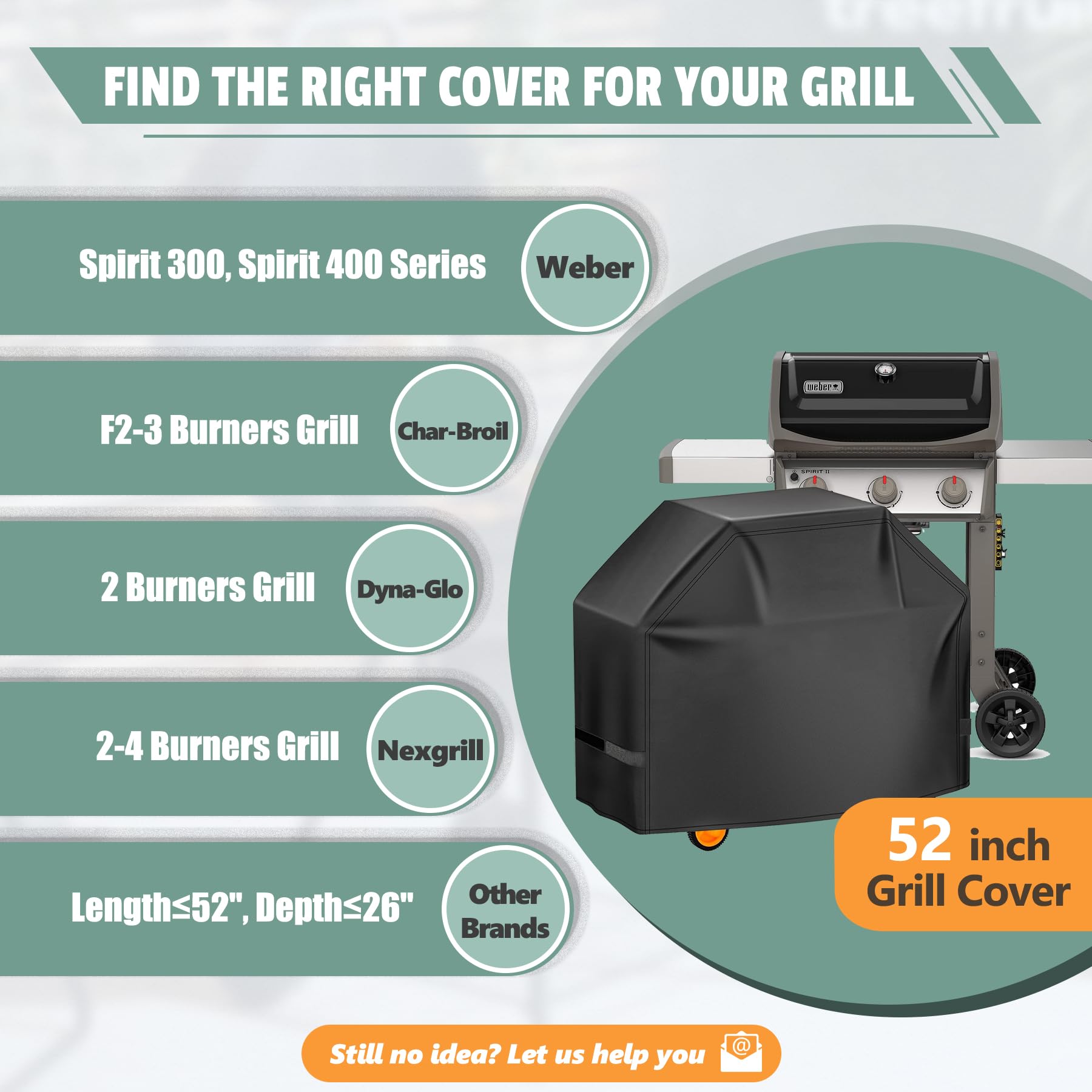 Cubierta para parrilla de 52 pulgadas, cubierta de barbacoa 600D para parrillas Weber Spirit 300 y Spirit 400 Series – Cubiertas de barbacoa al aire libre impermeables resistentes para Weber