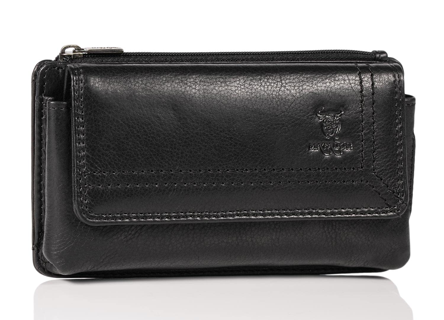 MATADOR 2in1 Borsello da Cintura Uomo in Vera Pelle con Tasca con Zip #BRISBANE, con Confezione Regalo e RFID, Elegante Borsello da Cintura in Pelle per Smartphone fino a 6,9 Pollici, Nero Nappa