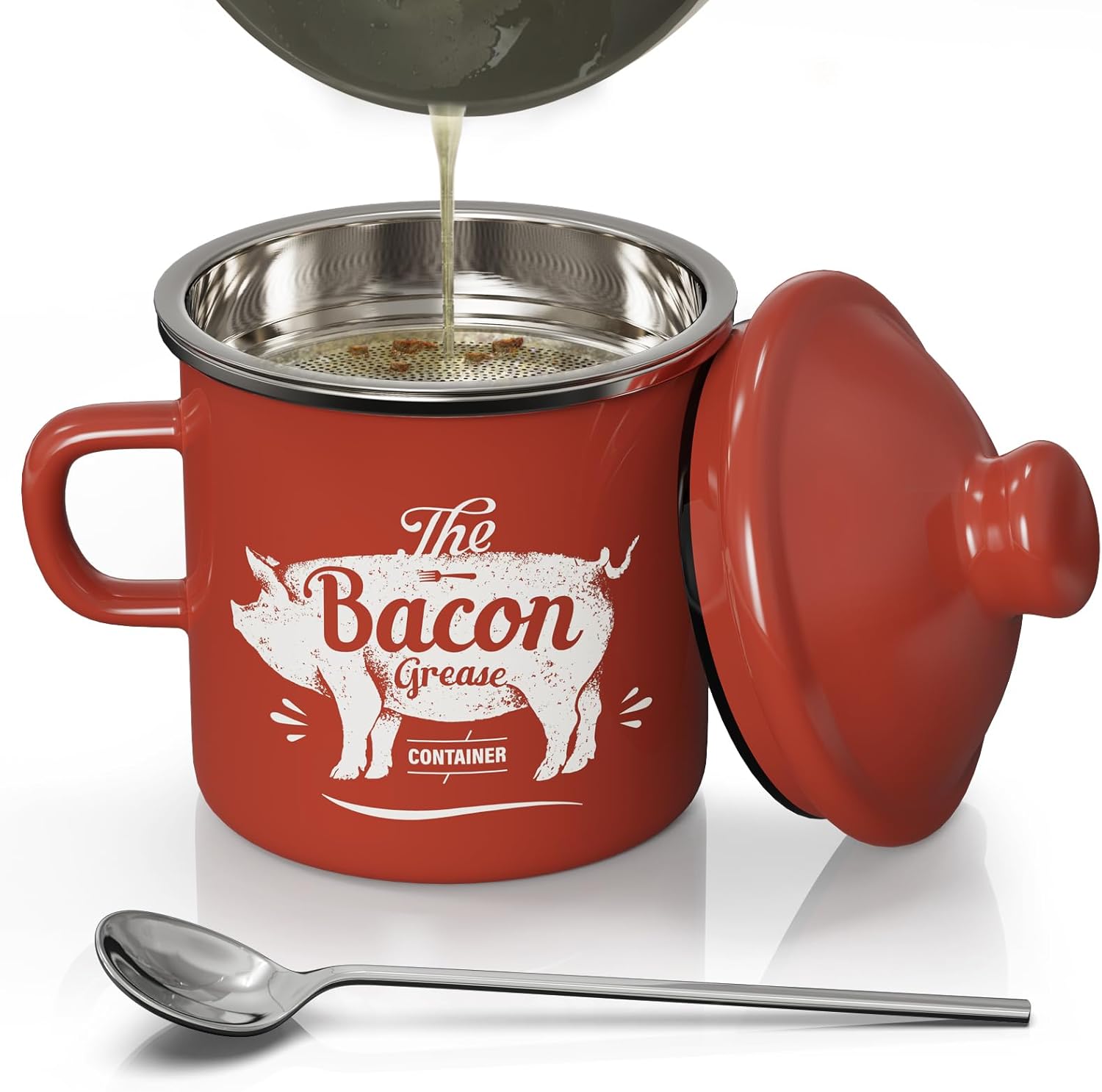 PGYARD Mini Bacon Grease Container With Strainer 15OZ