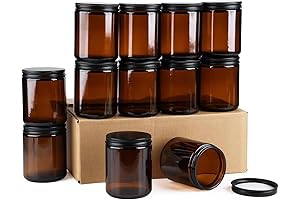 12 Pack Amber Glass Jars, Leakproof and Dishwasher Safe