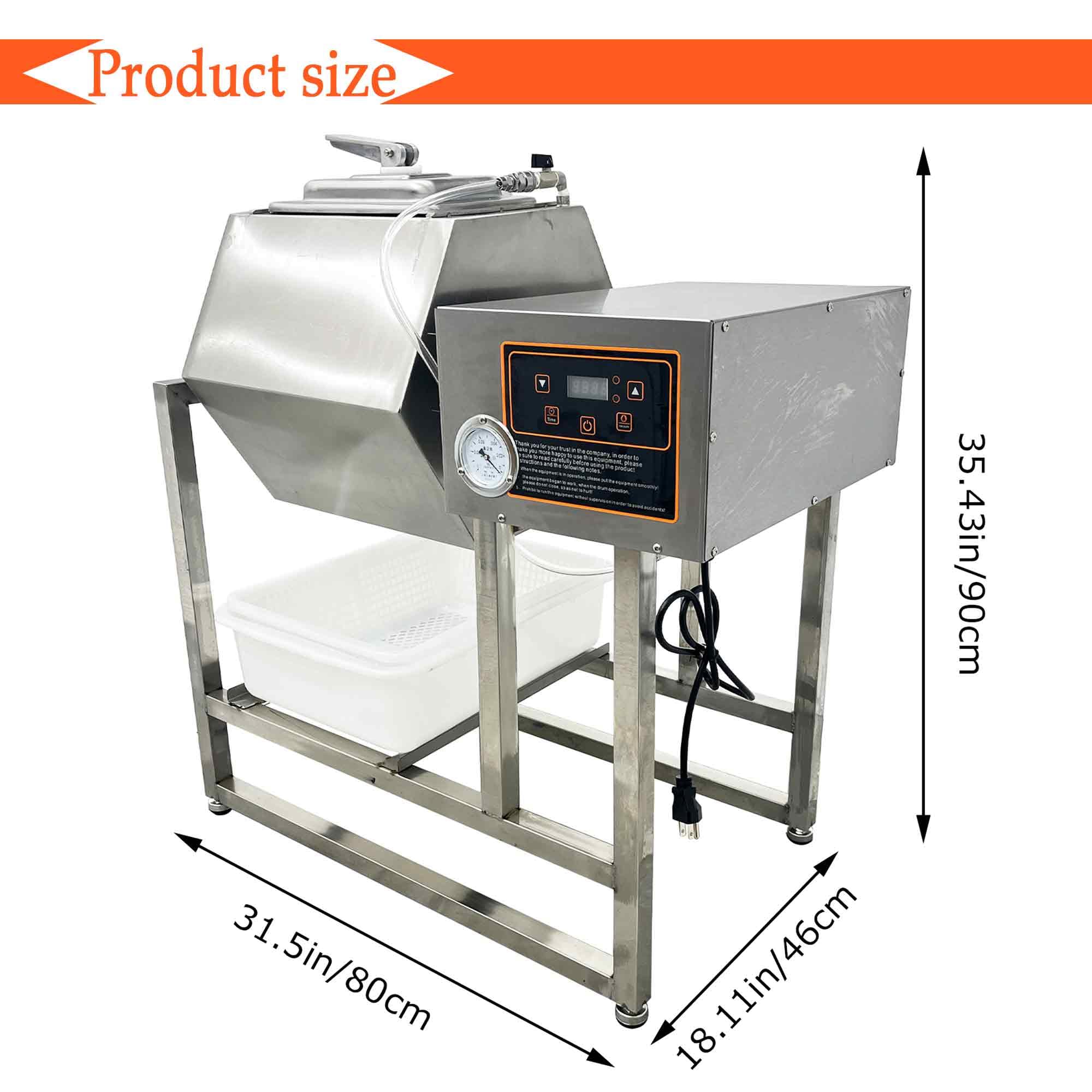 BEILOCKERY 110V 45L Commercial Vacuum Marinator Machine, 350W Stainless Steel Hexagonal Barrel for Meat, Vegetables, Chicken, 360° Rotation, Automatic Timer, Fast Flavor Infusion