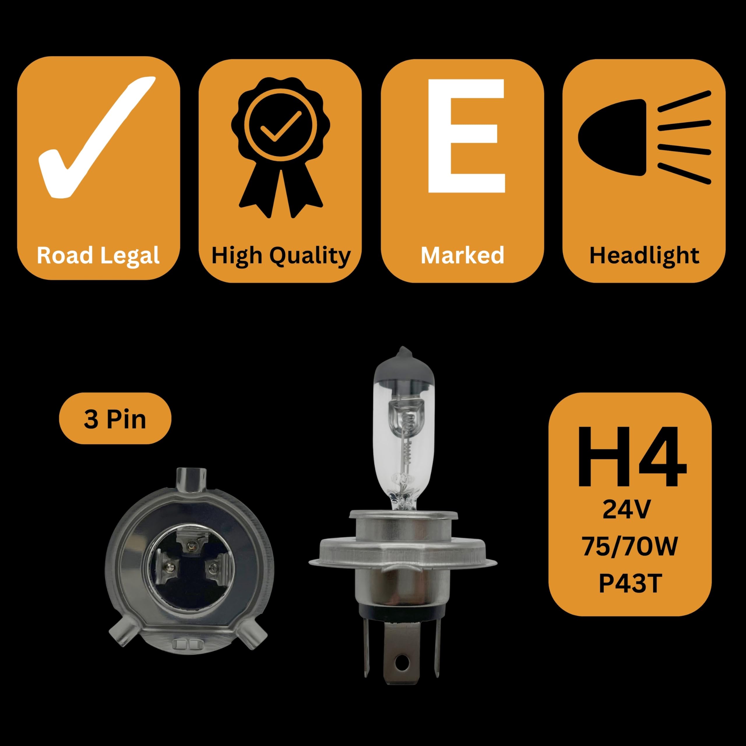 Tek Automotive Truck & Lorry H4 475 Headlight Bulbs 24V 75/70W Twin Pack – P43T Halogen E-Marked Road Legal — view 5