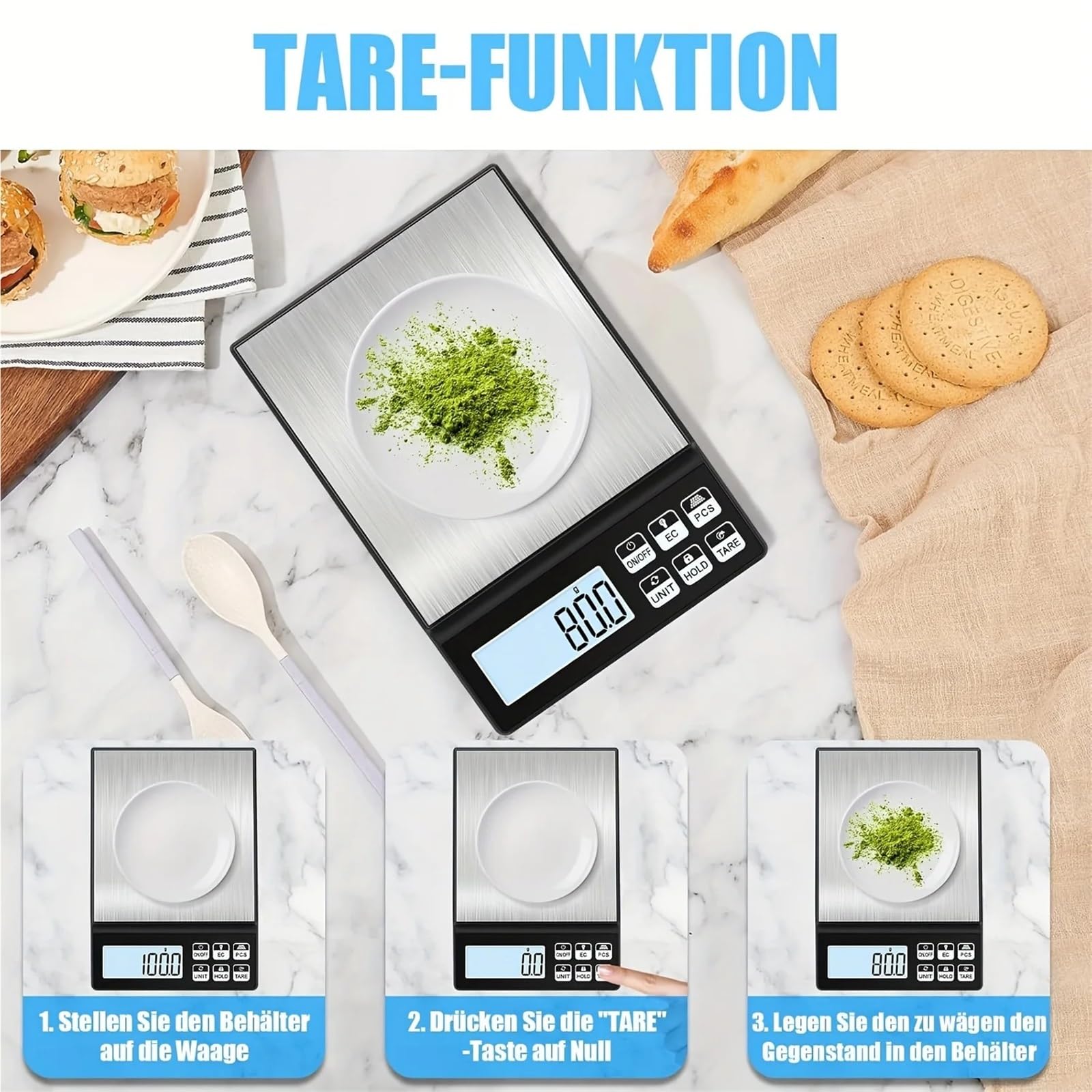 Bilancia da cucina digitale in acciaio inossidabile da 11,02 libbre/0,1 g, pesatura precisa for cottura al forno, cottura e uso quotidiano, bilancia for la sicurezza alimentare(5Kg-0.1G)