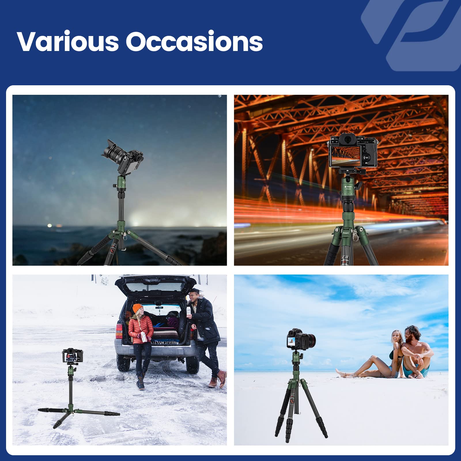 Fotopro Statyw z włókna węglowego 150 cm do aparatu, kompaktowy statyw podróżny z głowicą kulową, zdejmowany monopod z płytką szybkiego zwalniania i torbą, obciążenie do 8 kg