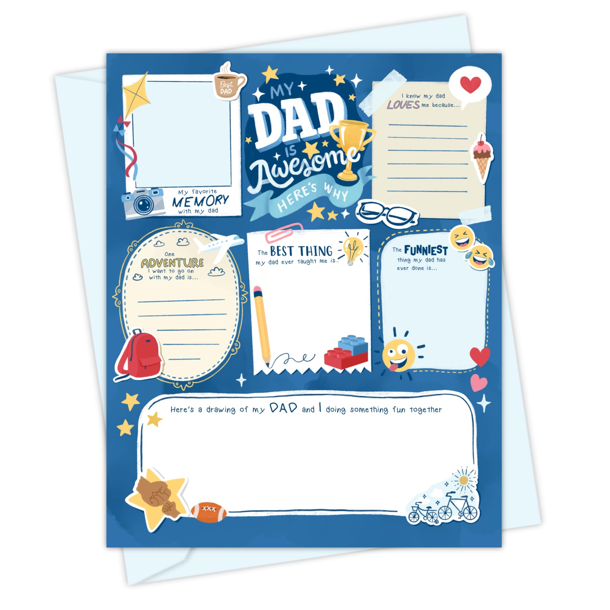 Honeyplum Jumbo 8 x 10 Inch Fathers Day Card From Daughter, Son or Young Kids - Fun Fill in the Blank Design