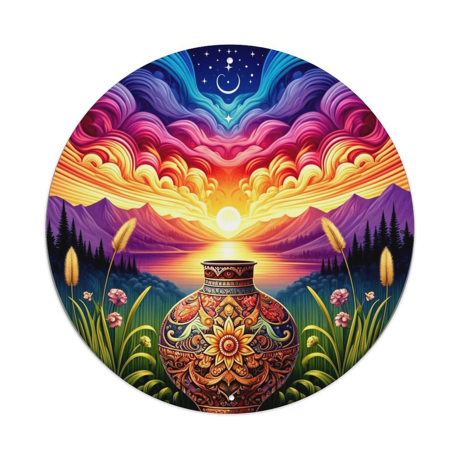 Colorful Sky Vase Landscape Pattern Tin Sign Metal Poster Vintage Metal Signs for Home Man Cave Bar Cafe Kitchen laundry room Wall Decorations Gift 8x8Inch