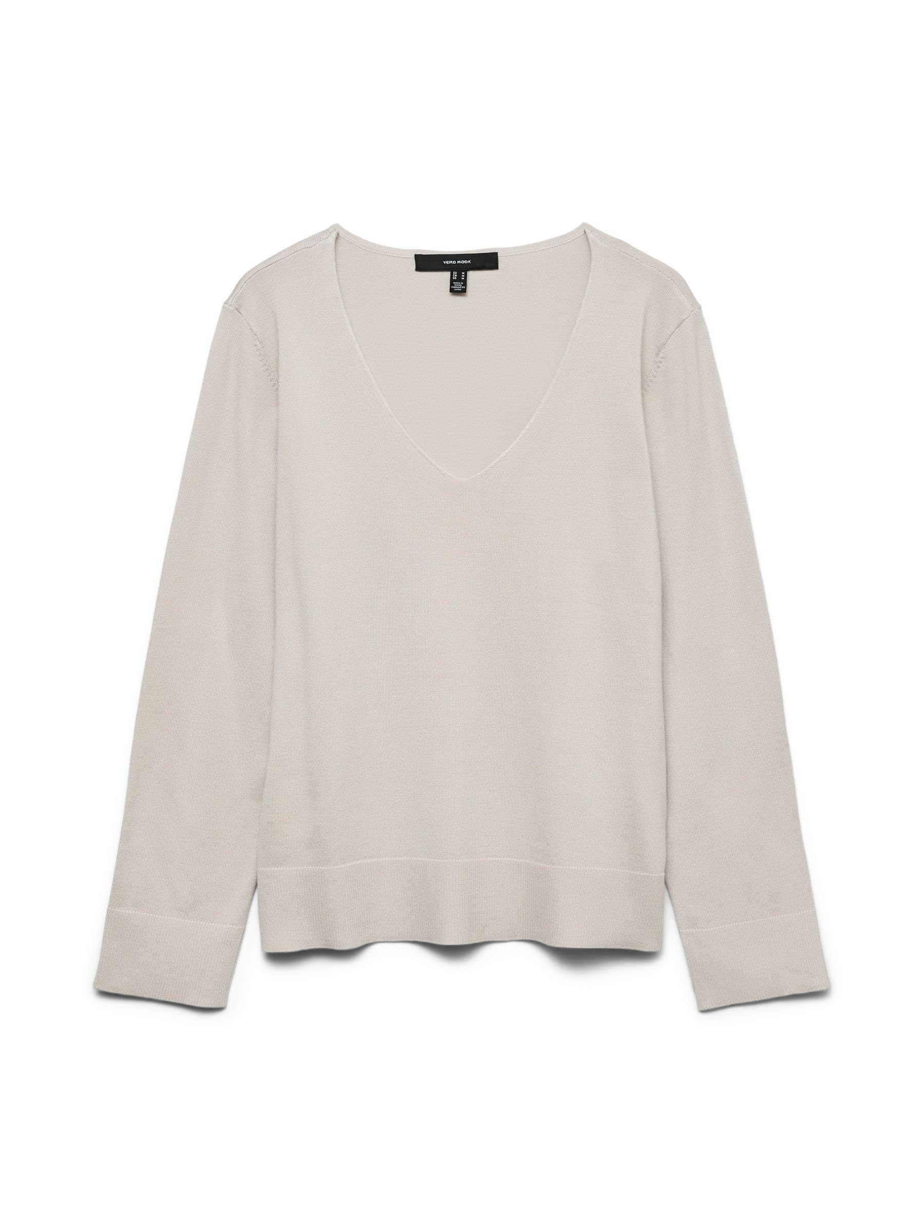 VERO MODA Womens Vmsilje Ls V-Neck Pullover Ga Noos Knitted Jumper, Moonbeam, M UK