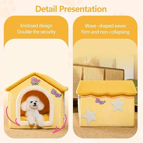 Miniatura 4 de Casa para gatos, cama cueva de gatos de dibujos animados con almohada de cojín extraíble lavable, bonita tienda de campaña para gatos, cálida y