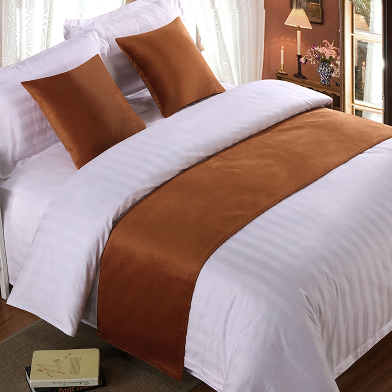 HLASMSPE Bed Runner Single Soft Velvet Decor Bedding Cover Brown Luxury Bedspread Bed Runner for Foot of Bed Bed Scarf Bed End Towel for Hotel Bedroom Wedding Room, 180x50cm