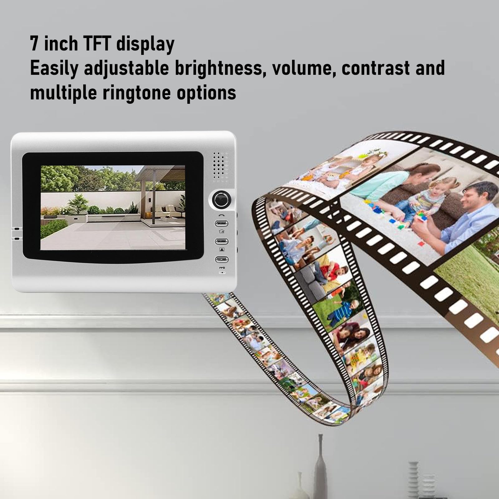 Sistemas Videocitofono Cablato, Monitor Videocitofono da 7 Pollici con Visione Notturna IR, Kit Videocitofono Supporto Monitoraggio, Sblocco, Citofono Bidirezionale per (argento