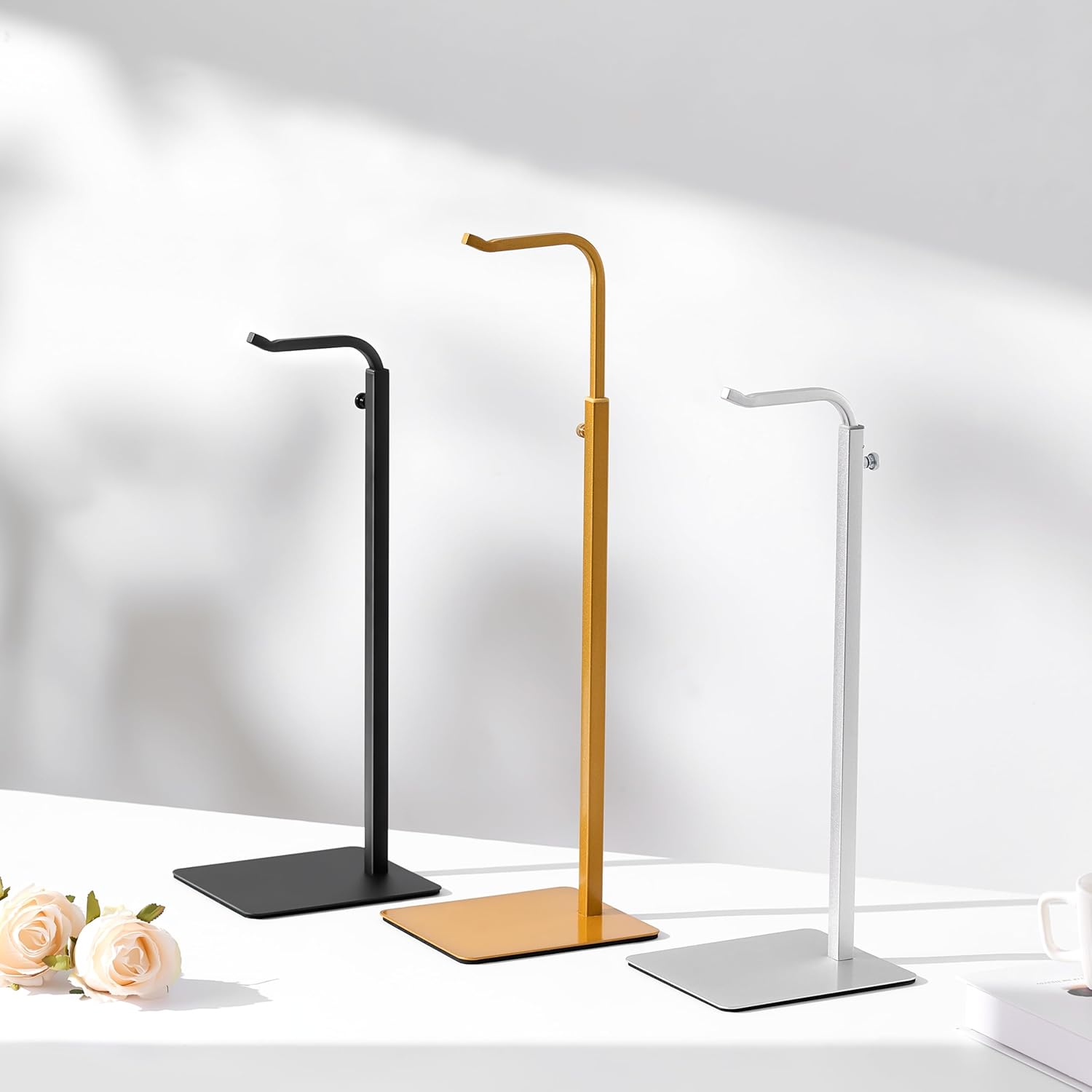 2 Pack Purse Holder Handbag Display Stand: Gold Hanger Rack for Bags, Purses, and Wreath, Adjustable Hook Stand for Tabletop, Closet, and Retail Use for Vendors