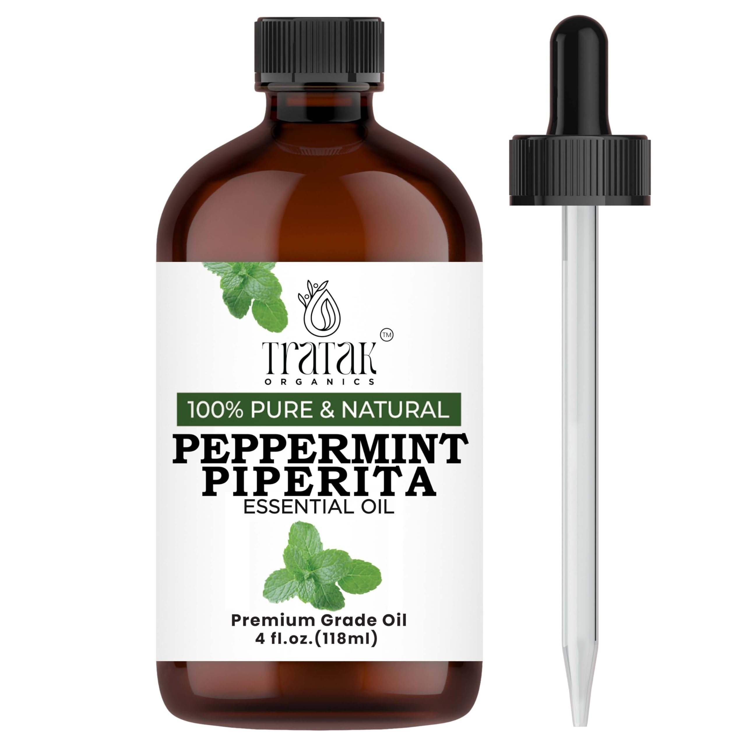 Tratak Organics Peppermint Piperita Essential Oil – 4 Fl Oz – 100% Natural Piperita Oil - for Diffuser, Hair Care, Face, Skin Care, Aromatherapy,