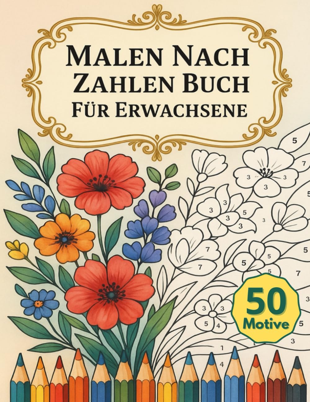 Malen Nach Zahlen Buch Für Erwachsene: 50 Motive mit Blumen, Landschaften und Tieren als kreative Auszeit zum Entspannen, Abschalten und Stressabbau