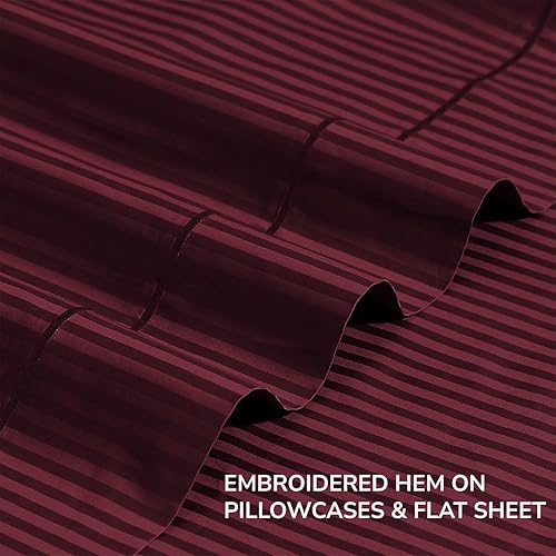 Miniatura 6 de Feather & Stitch - Juego de sábanas de damasco de 500 hilos, 4 piezas, 100% algodón suave, transpirables, bolsillos profundos de 18 pulgadas, tejido