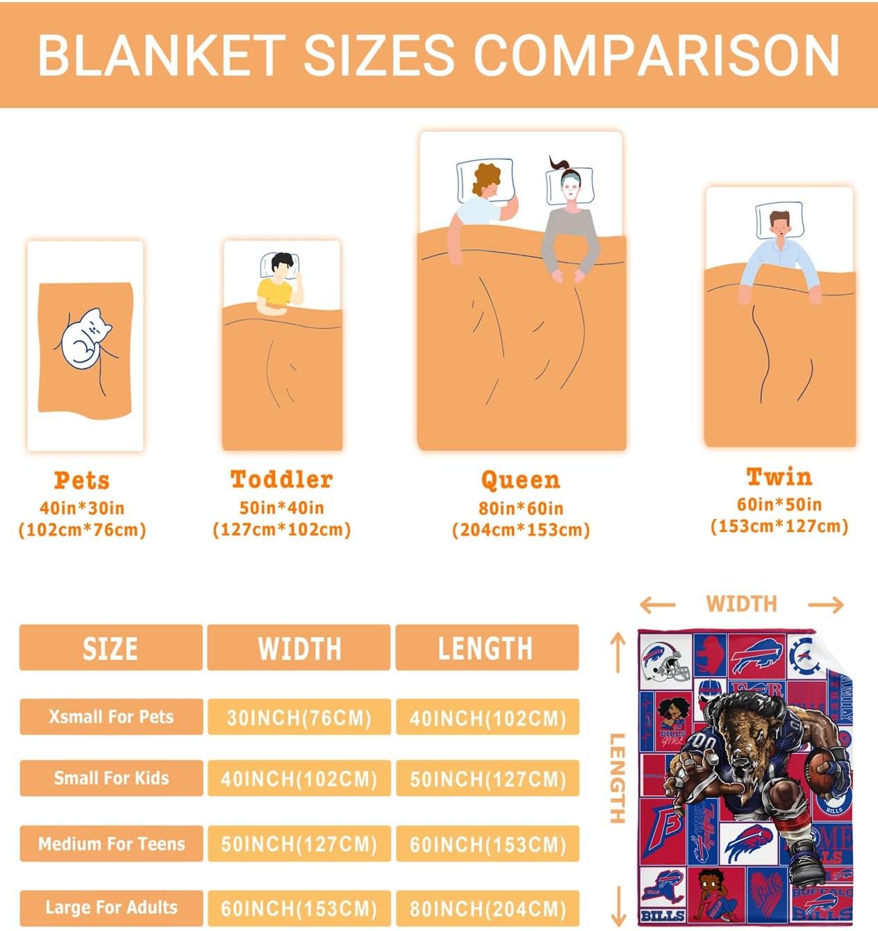 Original American Football Series: Buffalo Throw Blanket (L60 xW50) Bold 3D Effect Use Throw for Outdoor, Travel, Vacation, Nap, and Relaxation or Game Day for Fans - Image 4