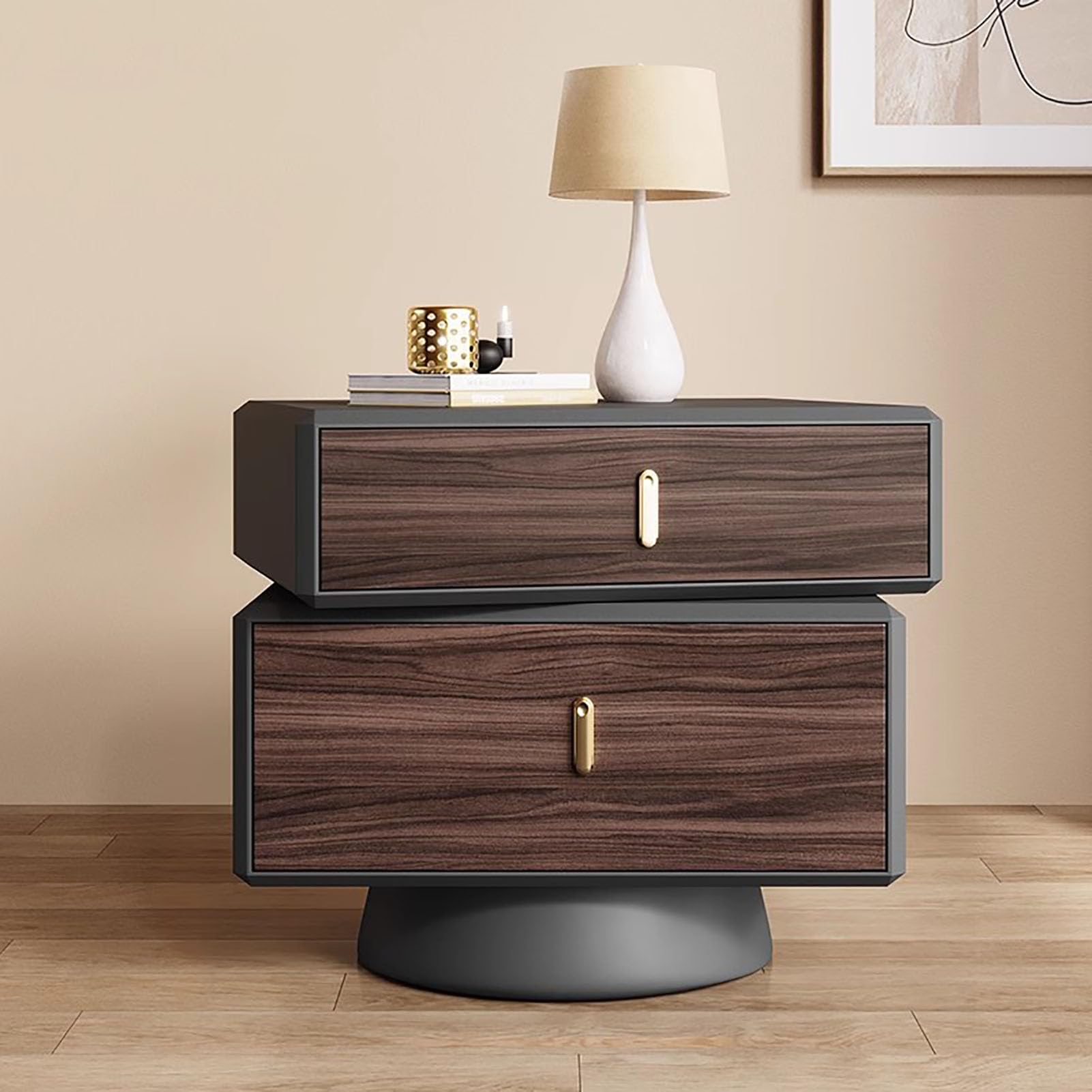 SXZenSpace Modern Rotatable Nightstand,Creative Bedside Table Durable Wood Top End Side Furniture Required for Bedroom Halway,A,50x40x50cm(20x16x20inch)