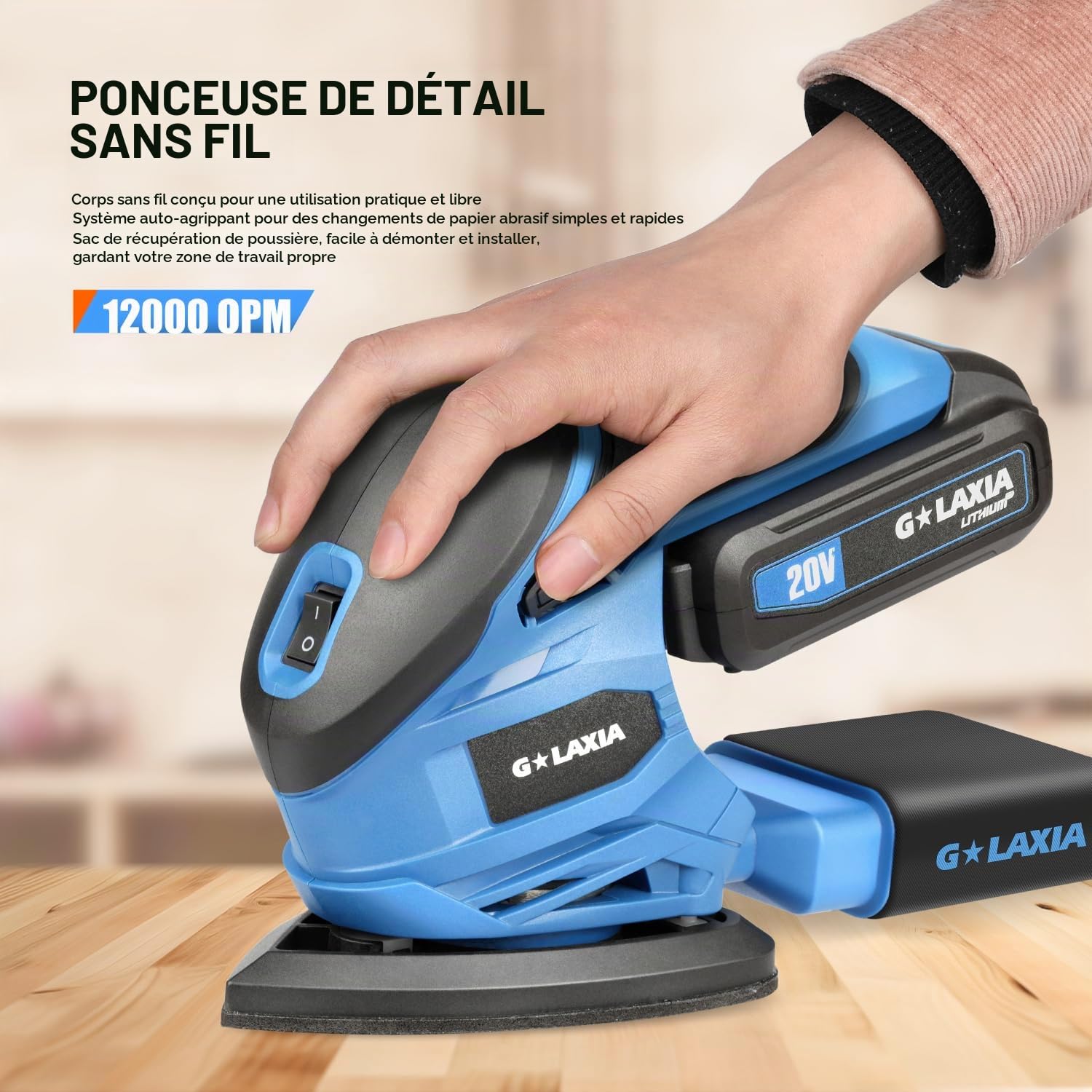 Ponceuse multifonction sans fil 20 V Li,Ponceuse Triangulaire | 20 feuilles de papier abrasif,20 V 140 mm x 94 mm avec batterie et chargeur,sac de collecte de poussière