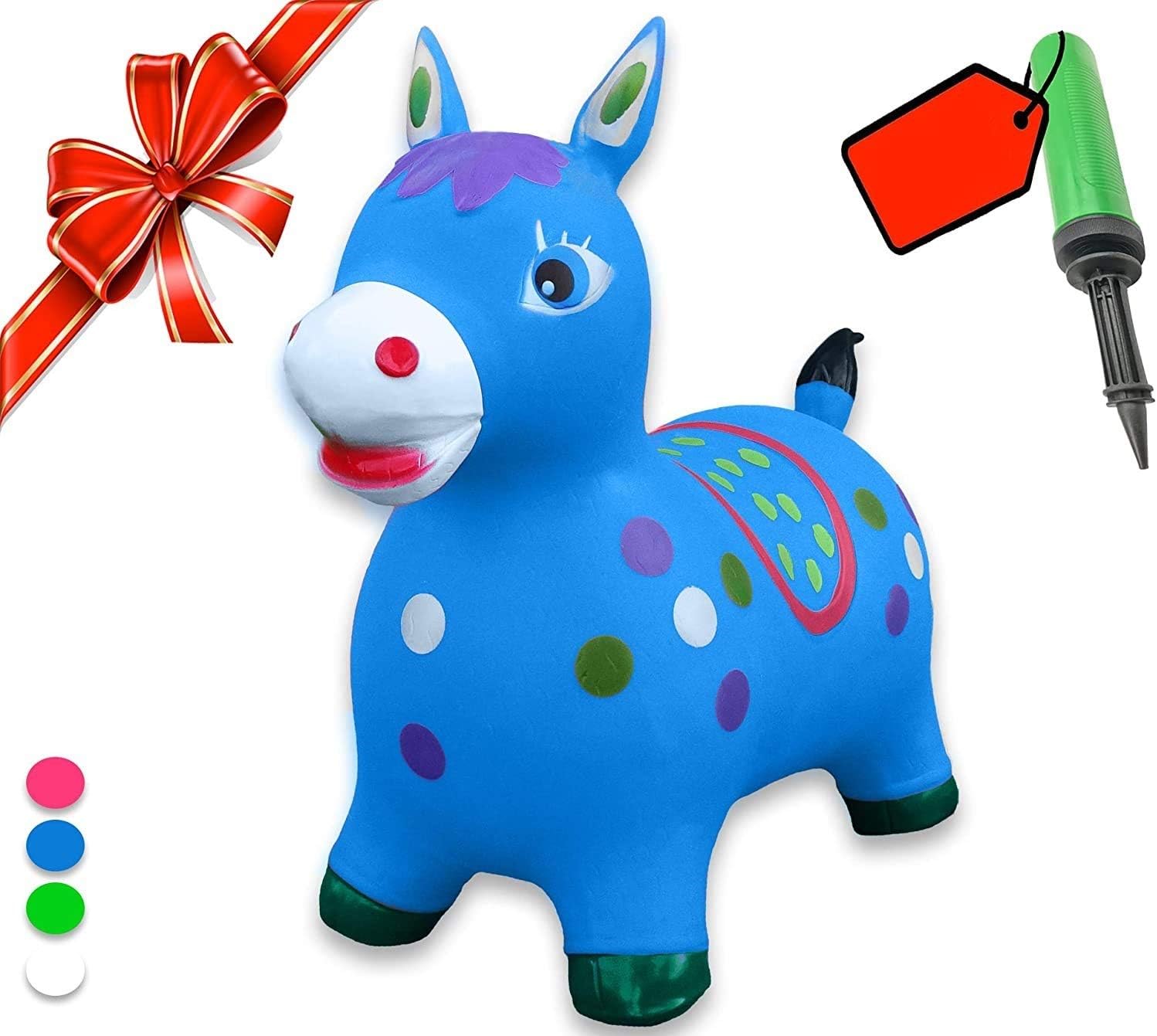 Bouncy Horse - ECO-Friendly - Animal Bouncing Horse Hopper Toy, Inflatable Ride on Jumping Bouncer for Kids (Blue)