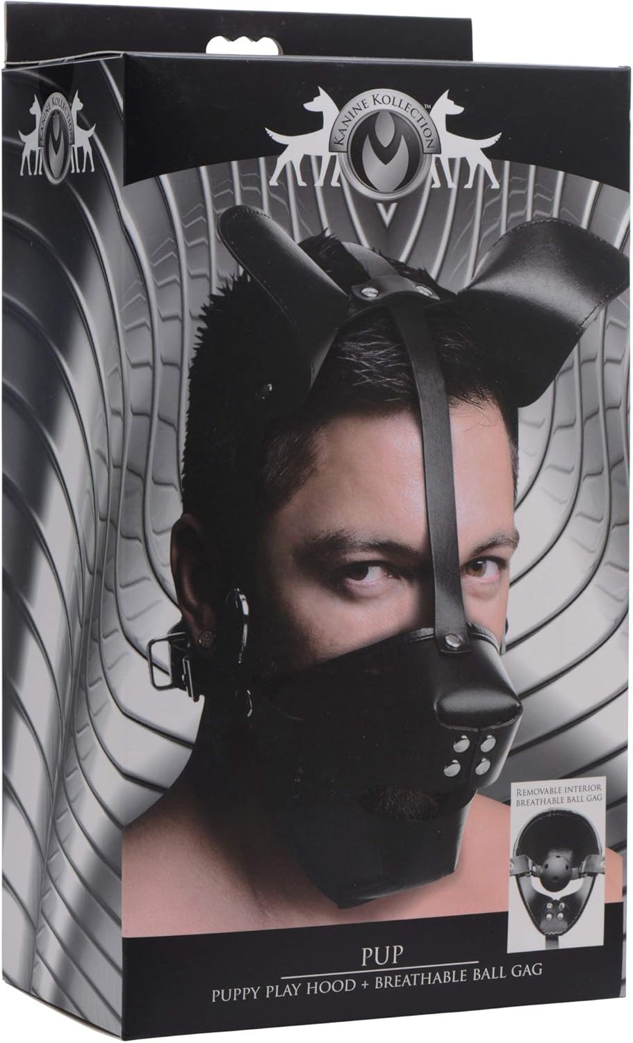 XR Brands Pup Puppy Play Hood and Breathable Ball Gag