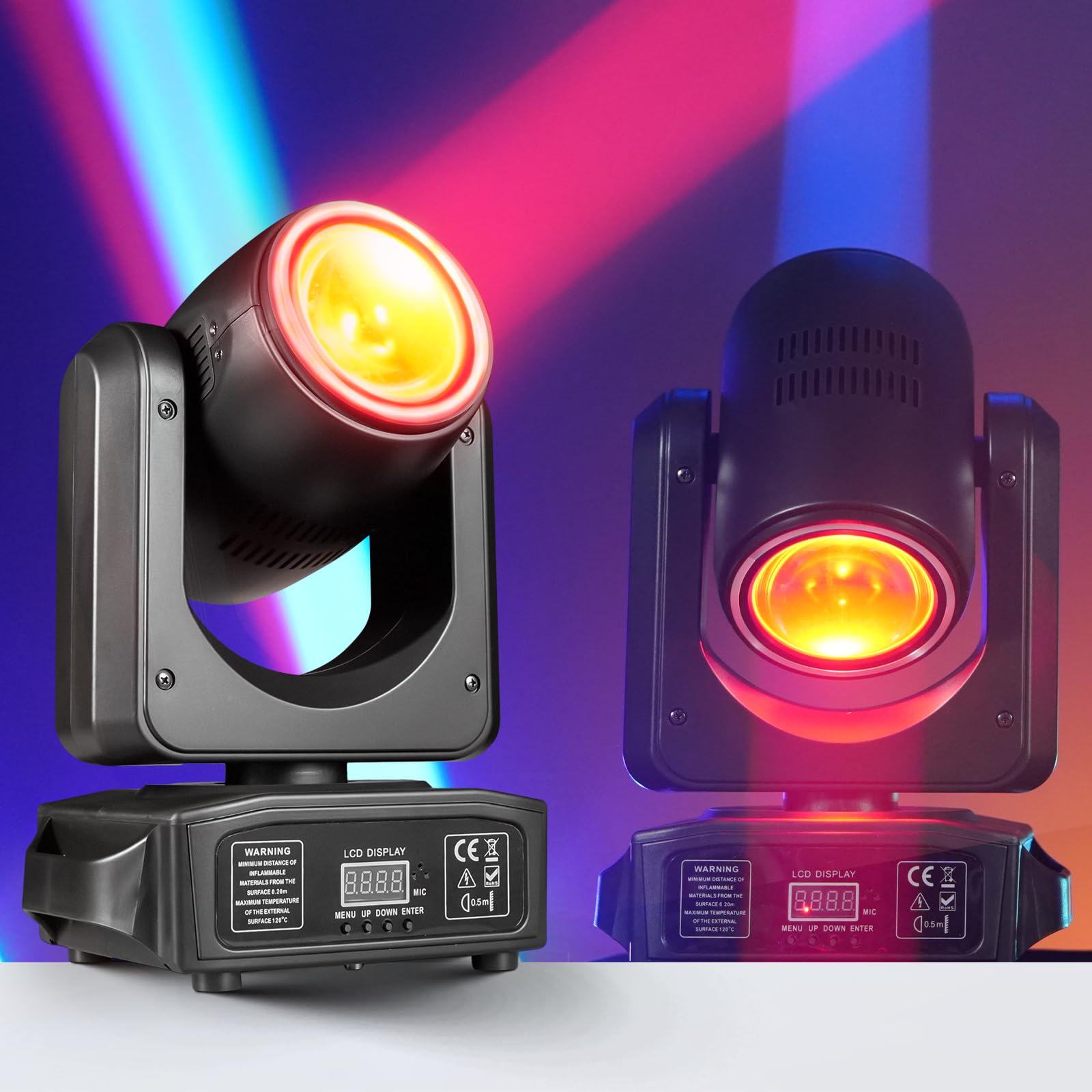 View 1 of 180W LED Moving Head Light 2-Sided Stage Lights 360° Mini DJ Lighting RGBW 4in1 Halo Beam Infinite Rotation Sound DMX512 16/24 CH for Party Disco KTV Clubs Show Wedding