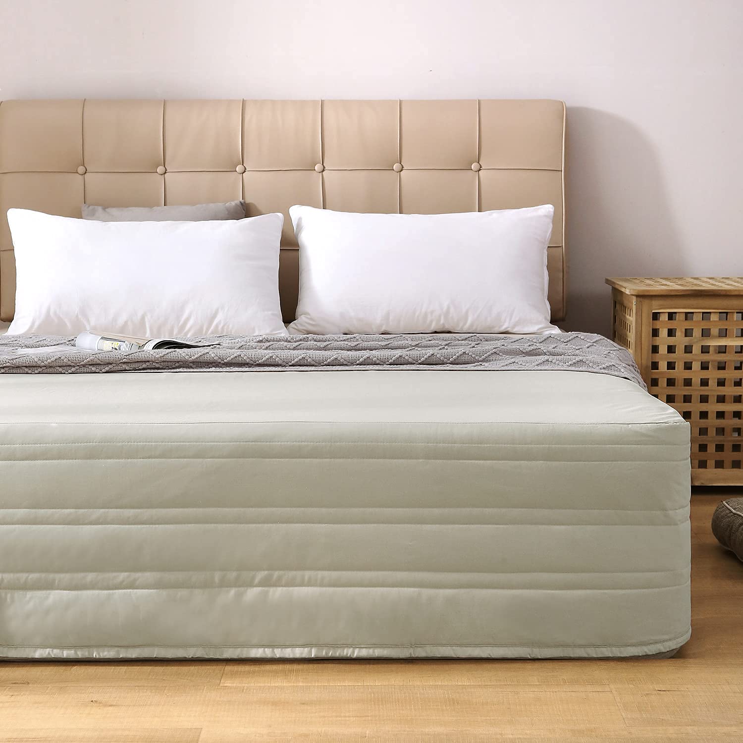 Marquess Quilted Bed Skirt, Queen Size, 14 Inch Drop, Dust Ruffle, Soft & Wrinkle-Free, Elegant Tailored Bedding,Linen,Queen